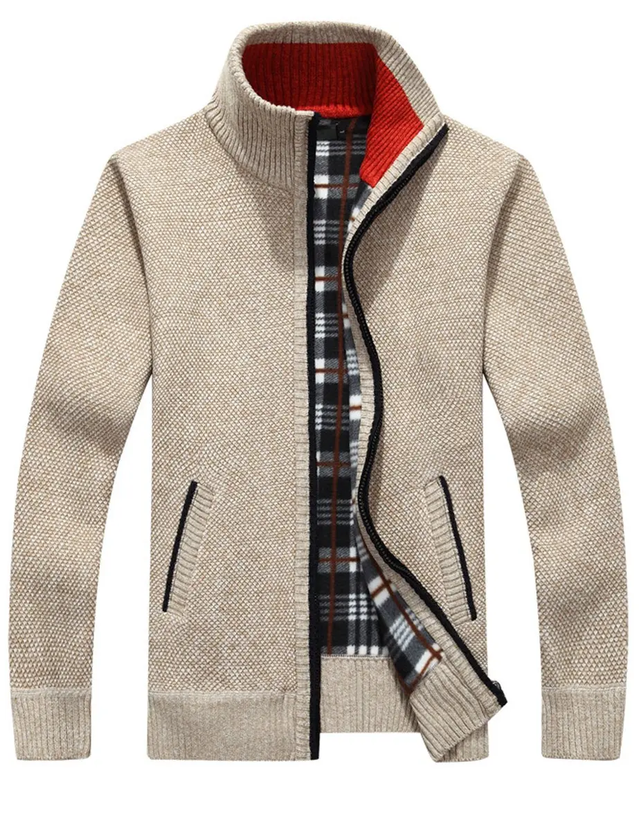 Yeokou Men's Slim Fit Zip Up Casual Knitted Cardigan Sweater with Pockets 38% Cashmere Blend | Casual & Warm - main product image