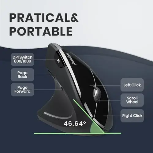 Perixx PERIMICE-713L Wireless Ergonomic Left Handed Vertical Mouse | 120x75x63 mm - view 3