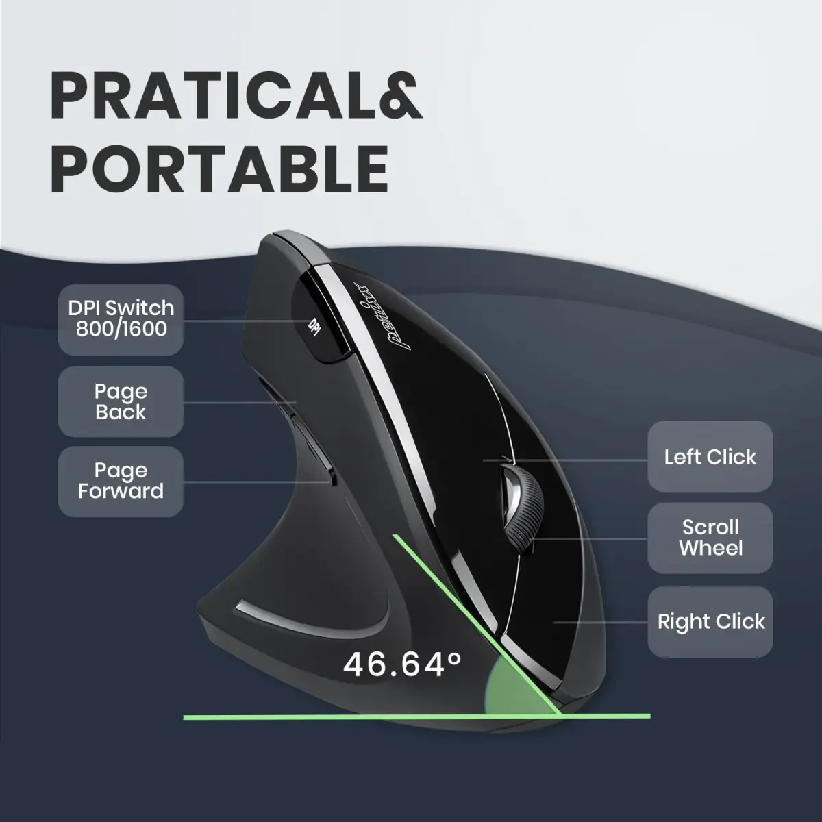 Perixx PERIMICE-713L Wireless Ergonomic Left Handed Vertical Mouse | 120x75x63 mm - view 3