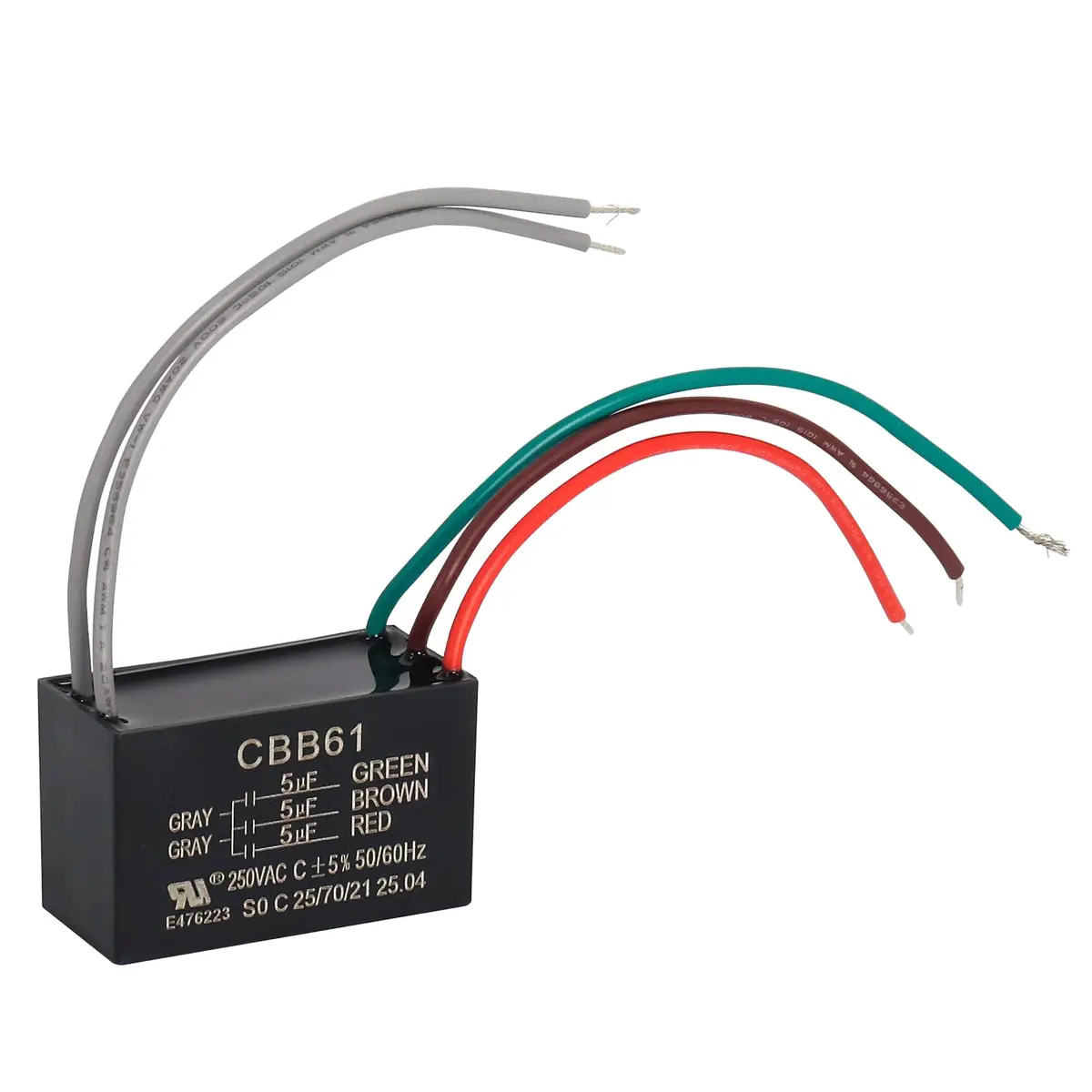 Wadoy CBB61 5-Wire Ceiling Fan Capacitor 15uF (5+5+5uF) 250VAC | For Speed Control & Replacement - main product image