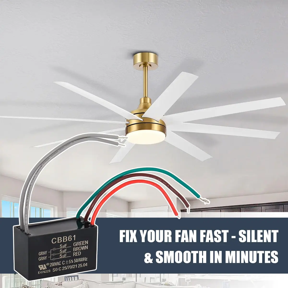 Wadoy CBB61 5-Wire Ceiling Fan Capacitor 15uF (5+5+5uF) 250VAC | For Speed Control & Replacement - view 7