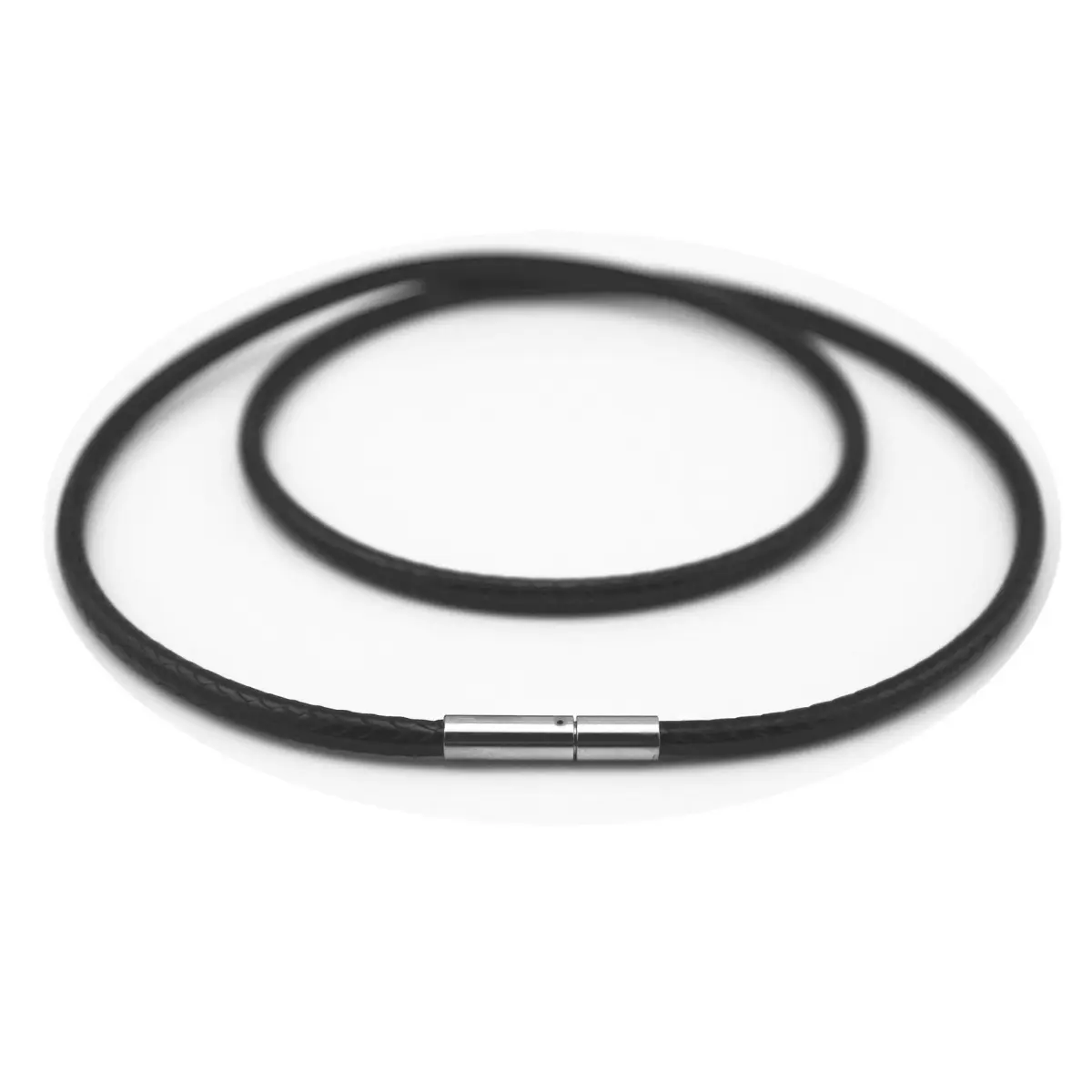 Glory Qin Black Braided Imitation Leather Cord Necklace 3mm (60cm/23.6in) | Stainless Steel Clasp - main product image