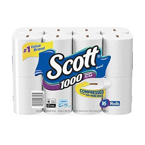 Scott 1000 Sheets Per Roll Toilet Paper, Bath Tissue, 16 Rolls (Pack of 1) | 16,000 Sheets Total - main product image