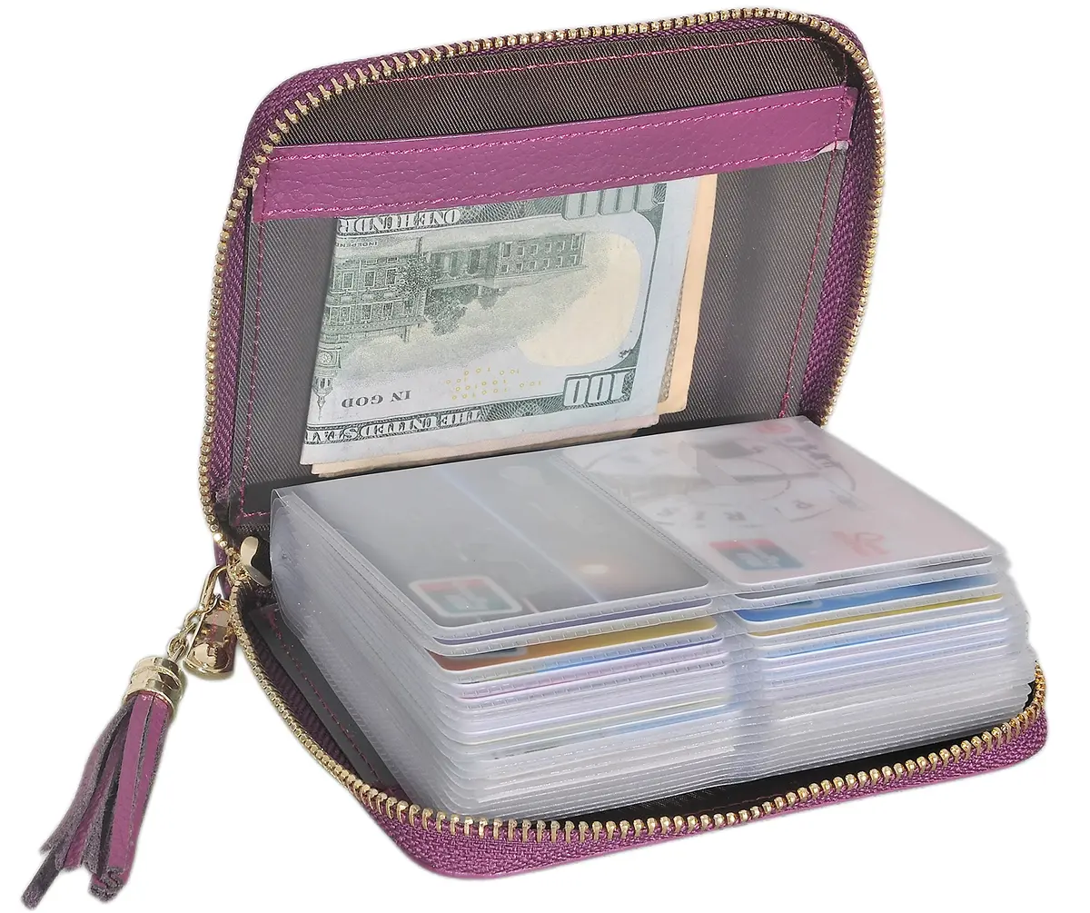 Easyoulife Womens RFID Blocking Leather Card Holder Wallet 40 Card Slots (Purple) - main product image