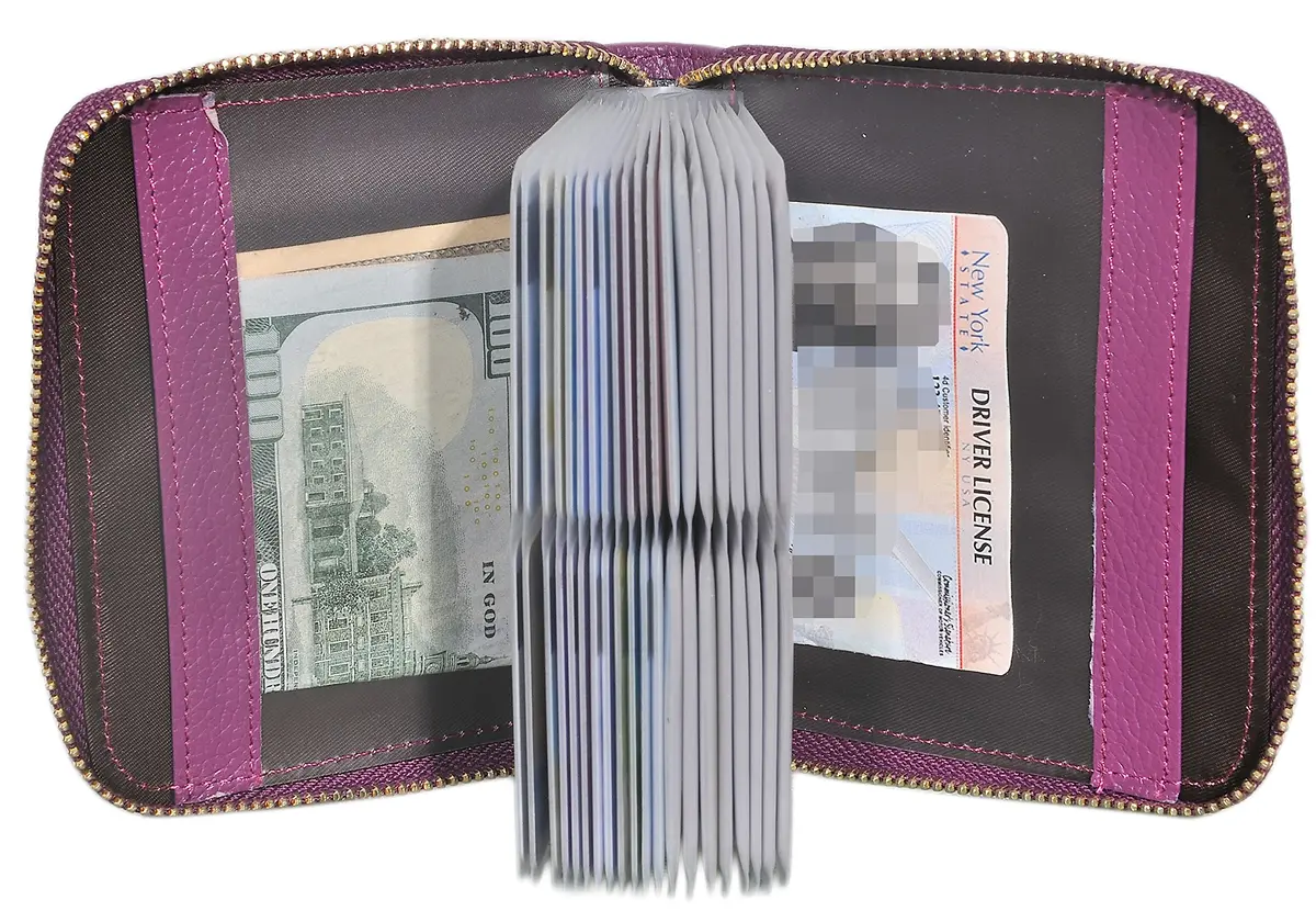 Easyoulife Womens RFID Blocking Leather Card Holder Wallet 40 Card Slots (Purple) - view 3