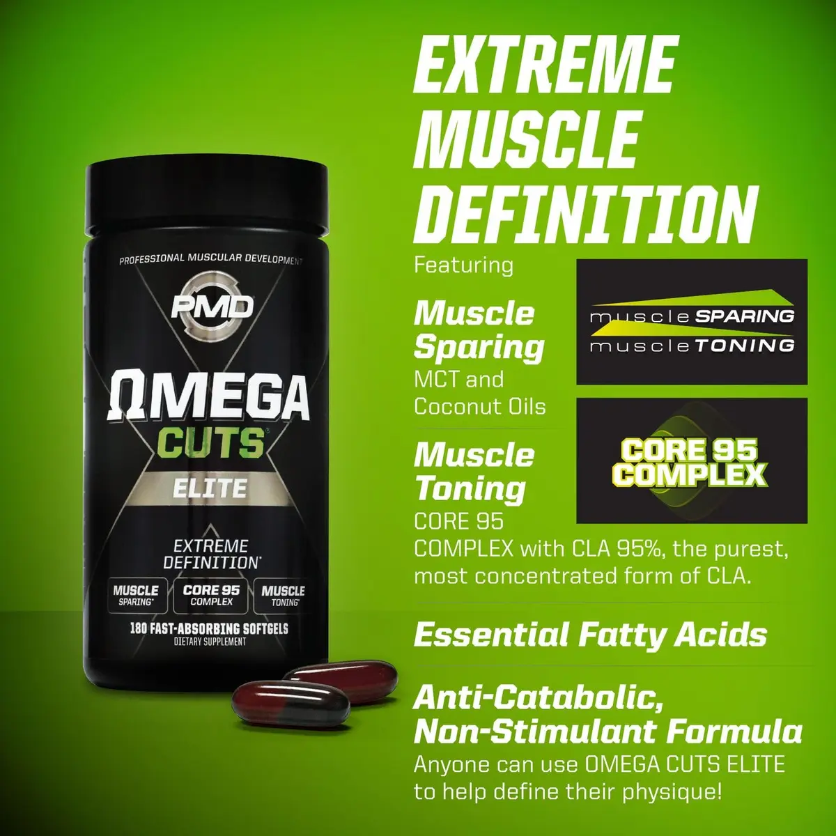 PMD Omega Cuts Elite Fat Loss-Muscle Defining Formula 180 Softgels | Supports Fat Shredding & Muscle Toning - view 7