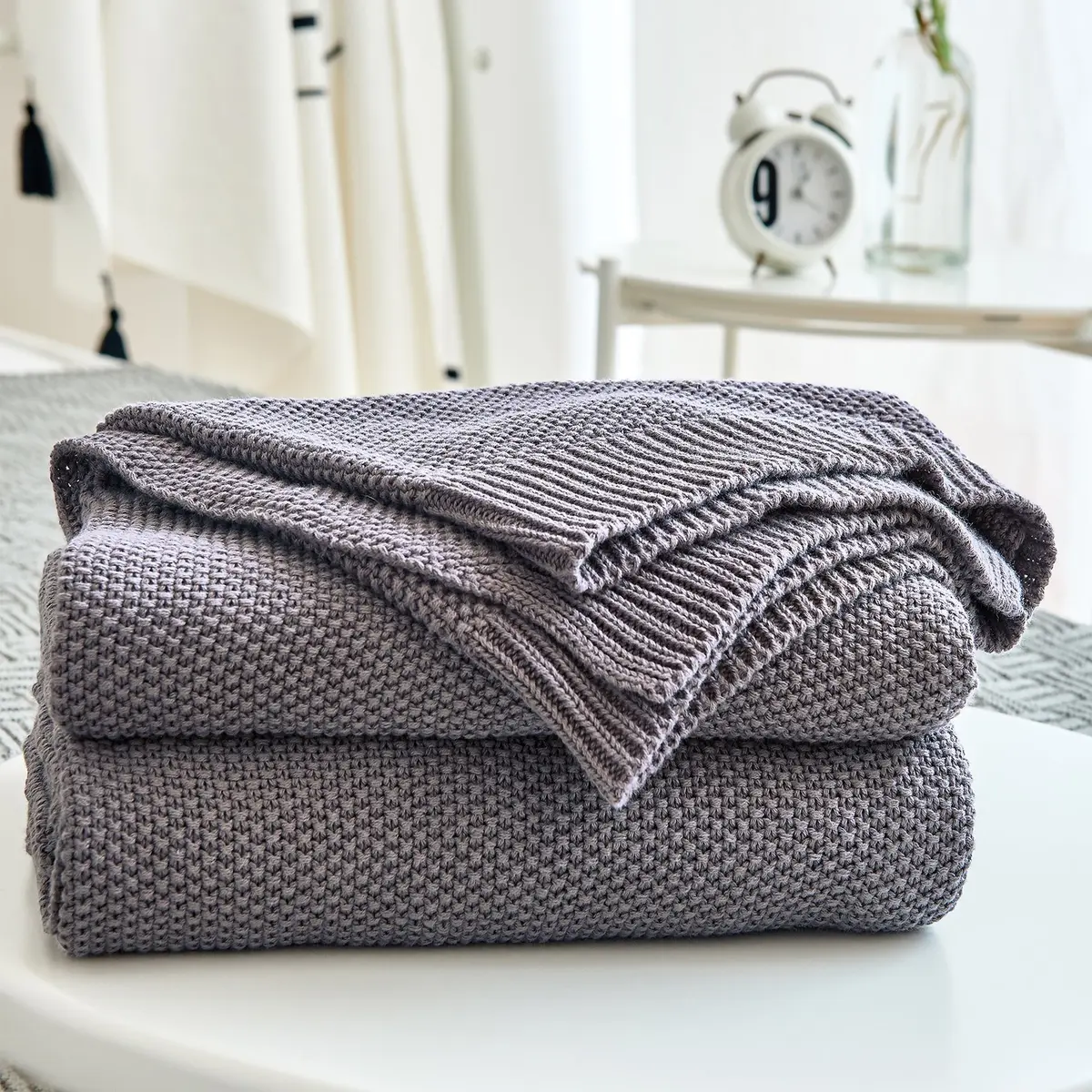 Longhui bedding Dark Grey Cotton Throw Blanket 50" x 60" | Lightweight & Machine Washable - main product image