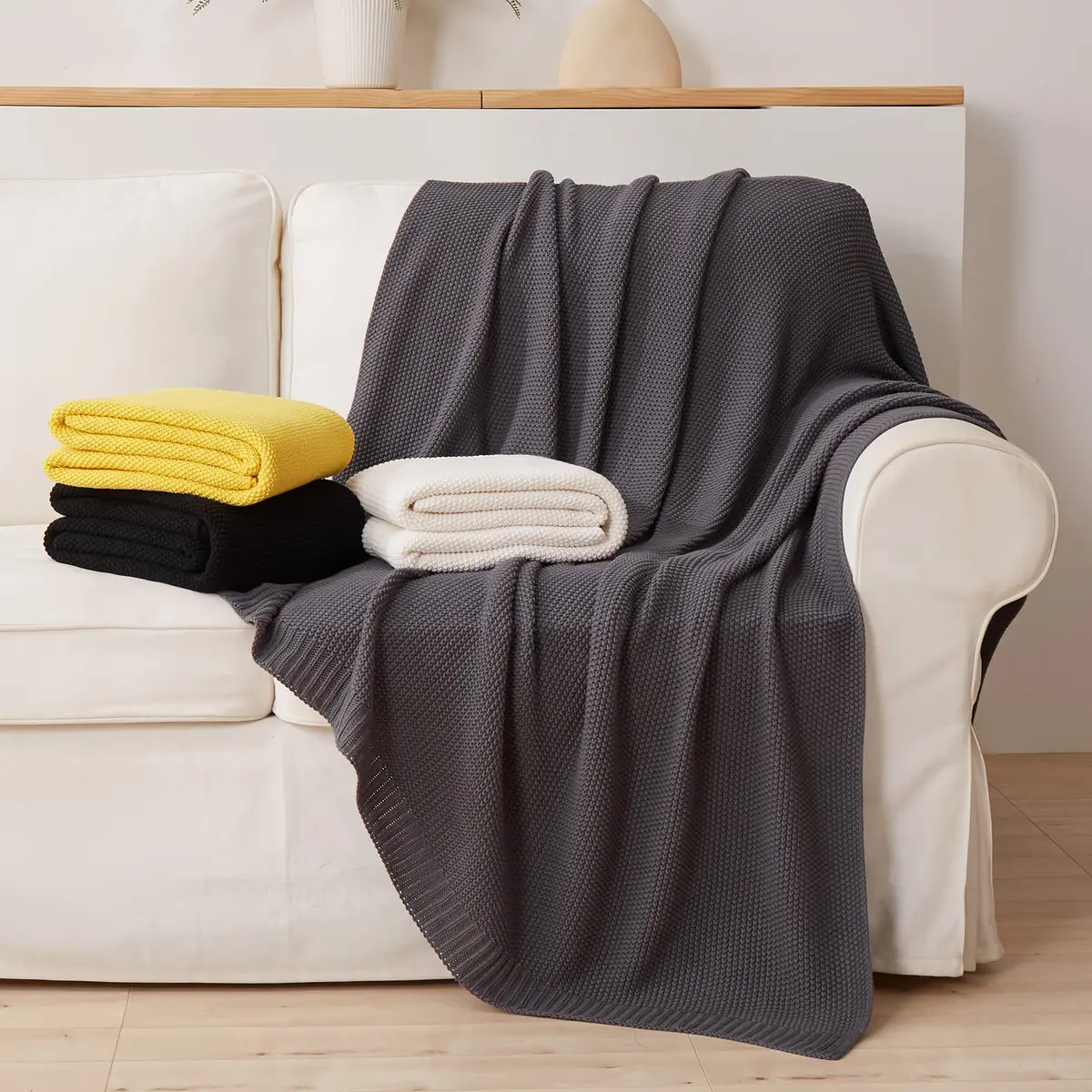 Longhui bedding Dark Grey Cotton Throw Blanket 50" x 60" | Lightweight & Machine Washable - view 5