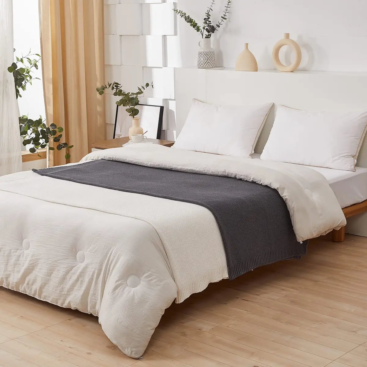Longhui bedding Dark Grey Cotton Throw Blanket 50" x 60" | Lightweight & Machine Washable - view 6