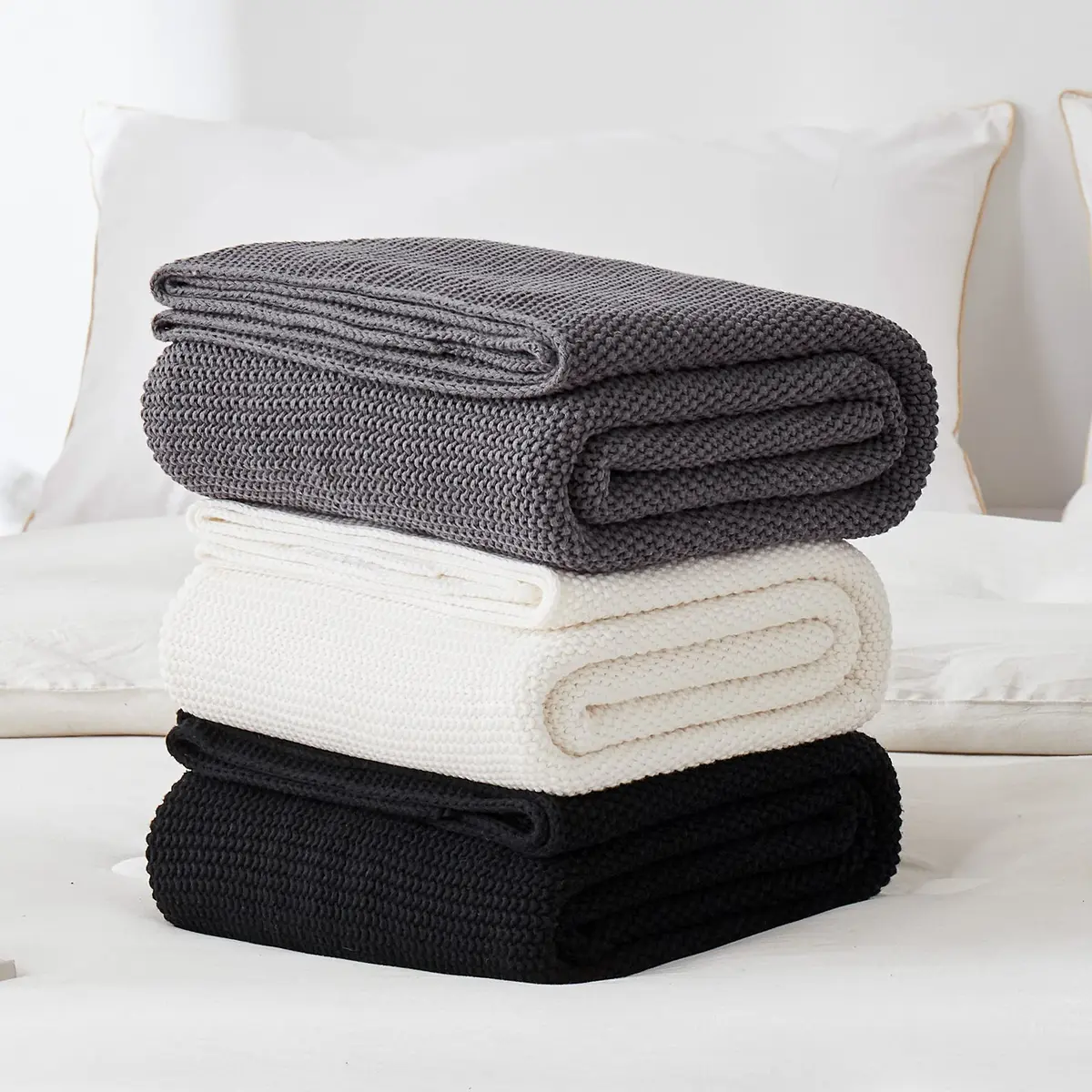 Longhui bedding Dark Grey Cotton Throw Blanket 50" x 60" | Lightweight & Machine Washable - view 7