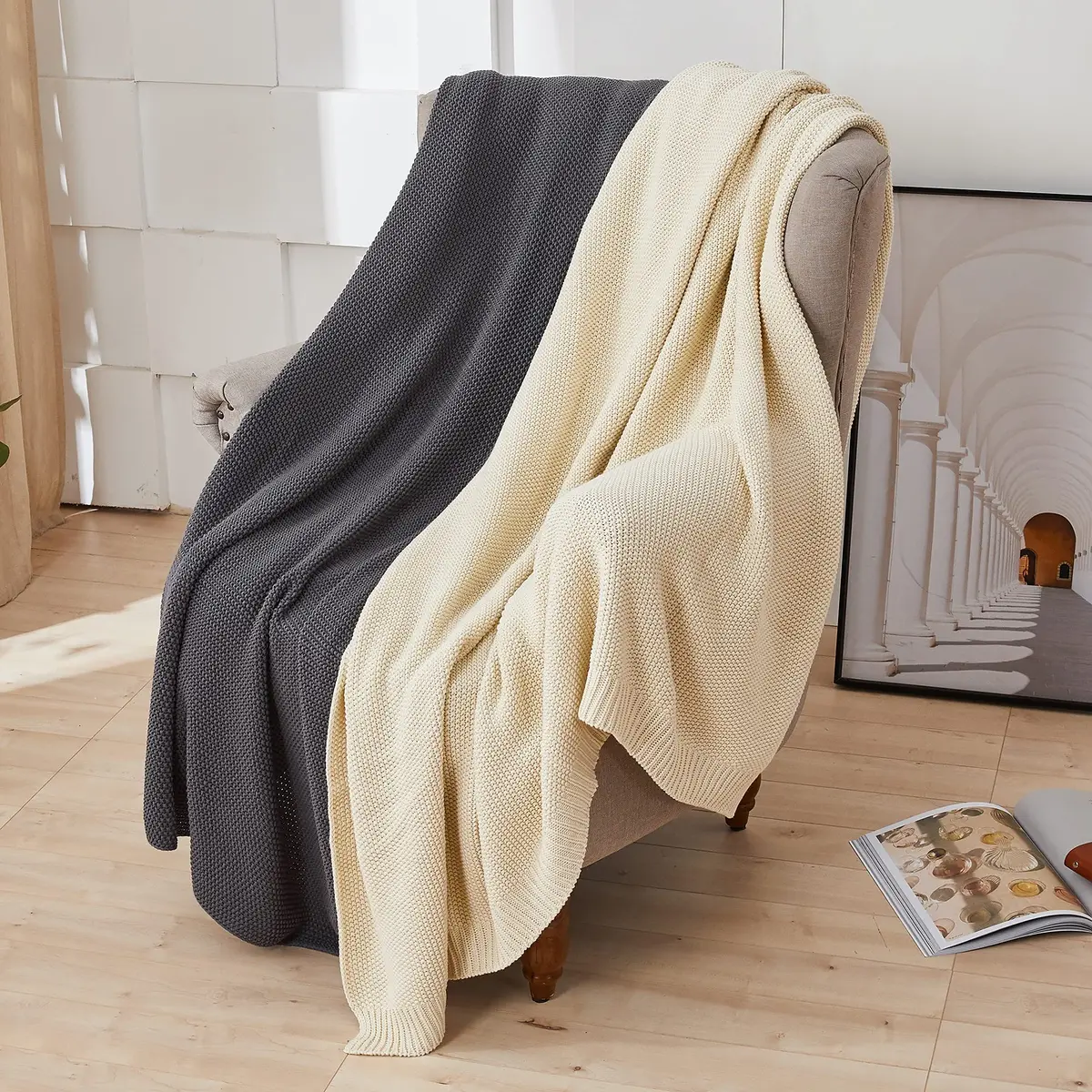Longhui bedding Dark Grey Cotton Throw Blanket 50" x 60" | Lightweight & Machine Washable - view 8