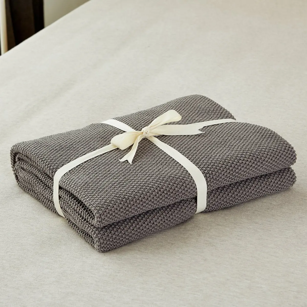 Longhui bedding Dark Grey Cotton Throw Blanket 50" x 60" | Lightweight & Machine Washable - view 2