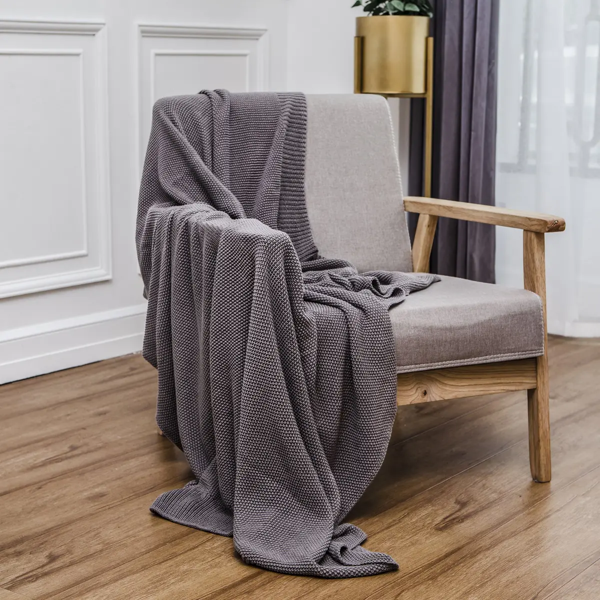 Longhui bedding Dark Grey Cotton Throw Blanket 50" x 60" | Lightweight & Machine Washable - view 3