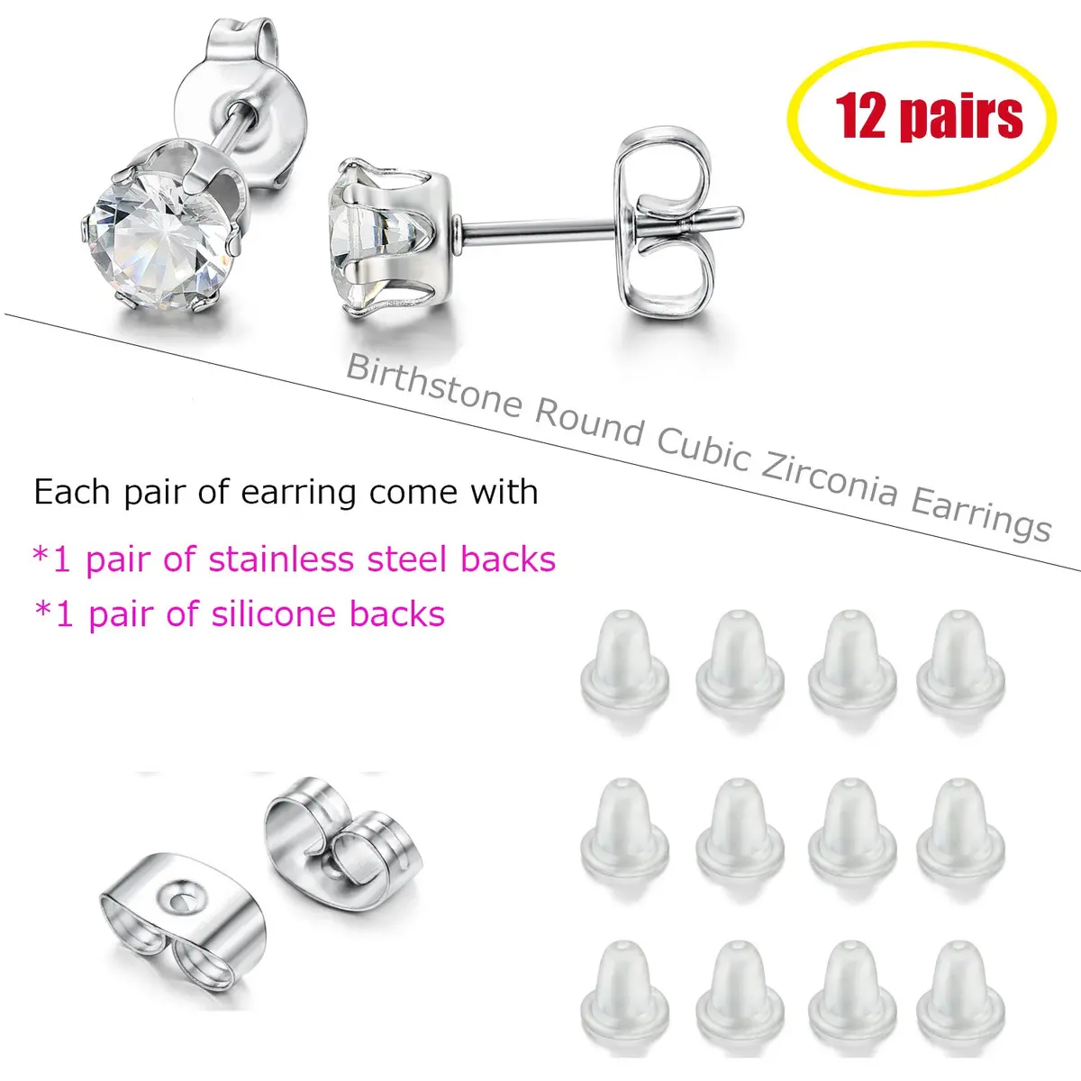 LOYALLOOK Hypoallergenic Earring | 7MM CZ Studs for Sensitive Ears - view 6
