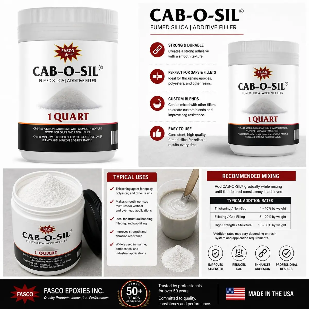 Fasco Epoxies Cab-O-SIL Fumed Silica Thickener Quart (128 fl oz / 3.78 L) | USA Imported Thickening Agent - view 3