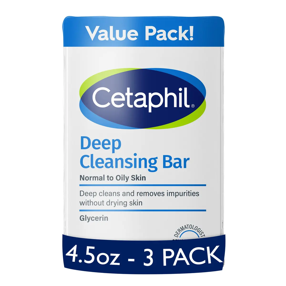Cetaphil Deep Cleansing Face & Body Bar Soap, Sensitive Skin Care, 3ct | Hypoallergenic, Non-Comedogenic, Suitable for All Skin Types - main product image