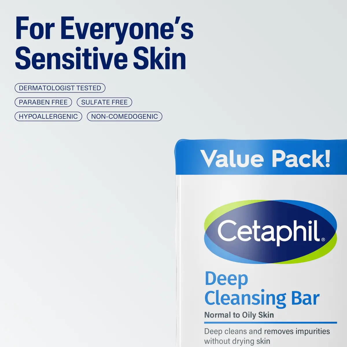 Cetaphil Deep Cleansing Face & Body Bar Soap, Sensitive Skin Care, 3ct | Hypoallergenic, Non-Comedogenic, Suitable for All Skin Types - view 6