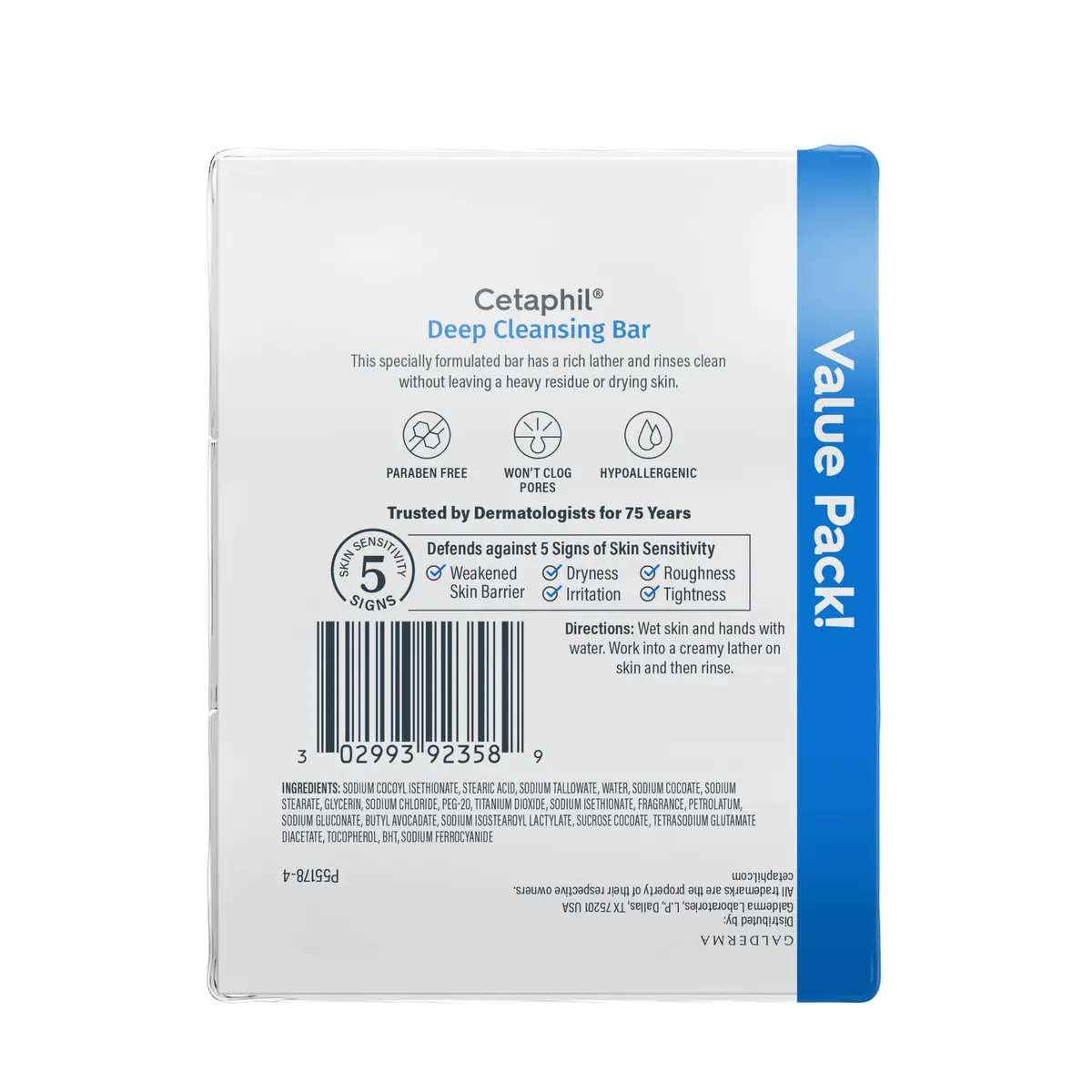 Cetaphil Deep Cleansing Face & Body Bar Soap, Sensitive Skin Care, 3ct | Hypoallergenic, Non-Comedogenic, Suitable for All Skin Types - view 8