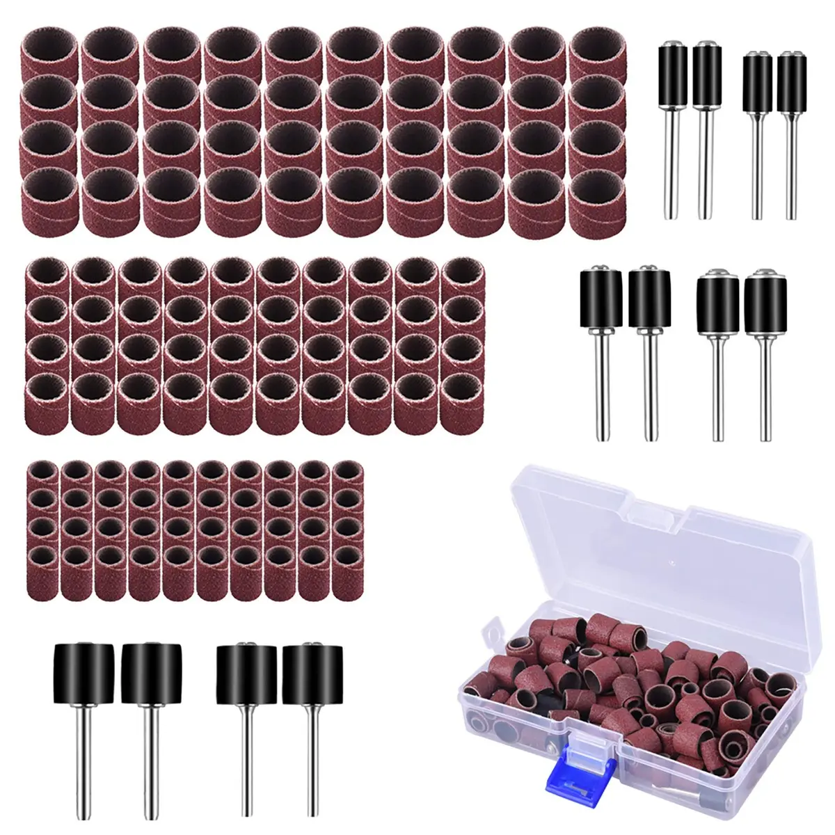 AUSTOR 132 Pieces Aluminum Oxide Sanding Drum Set with Free Box | 120 Grit, Easy to Install, Suitable for Wood & Metal (70-120 chars) - main product image