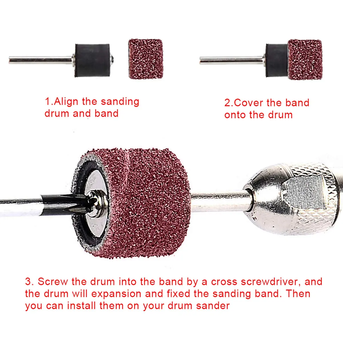 AUSTOR 132 Pieces Aluminum Oxide Sanding Drum Set with Free Box | 120 Grit, Easy to Install, Suitable for Wood & Metal (70-120 chars) - view 3