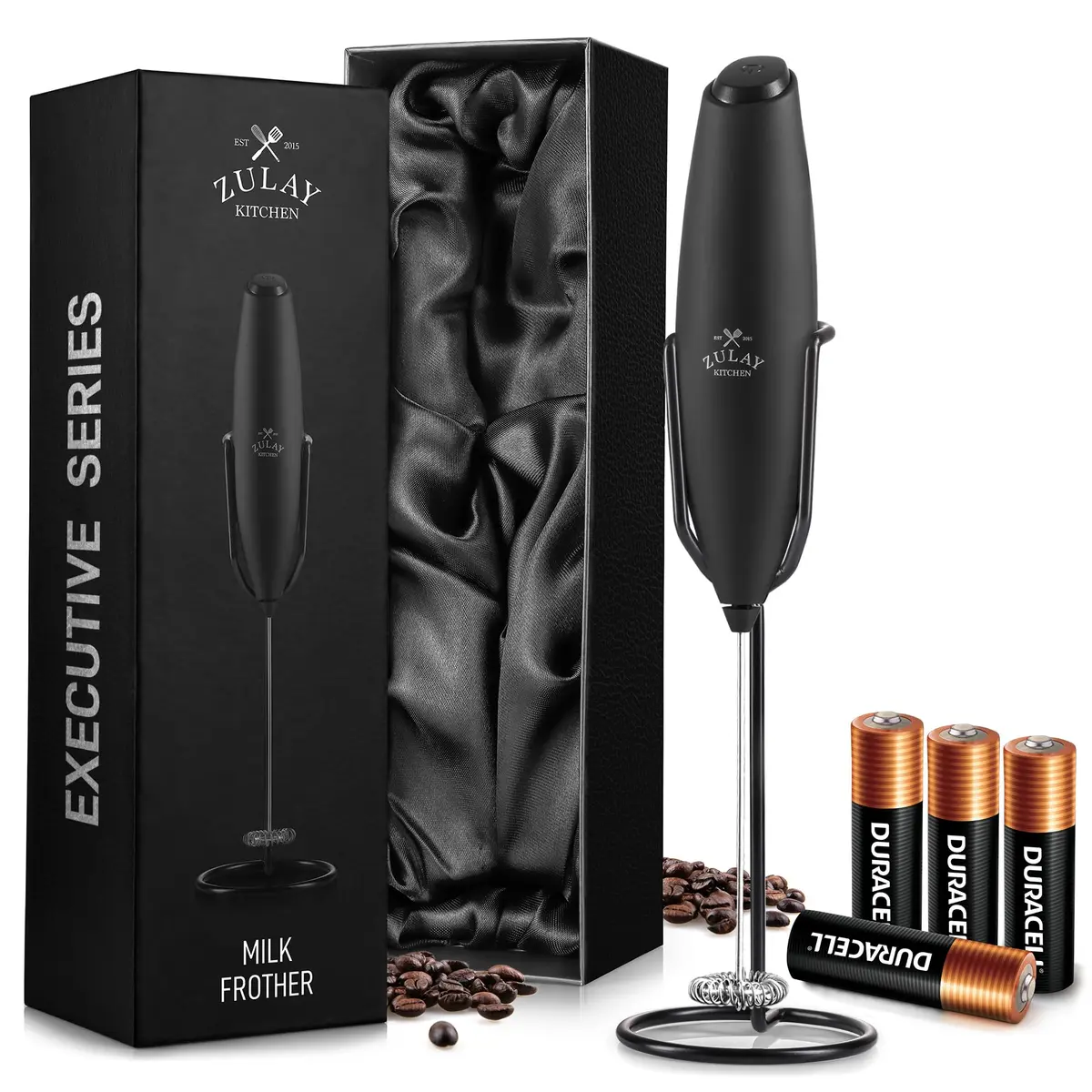 Zulay Kitchen Milk Frother Wand - Upgraded Stand | Handheld Foam Maker for Lattes & Cappuccino (100-120 chars) - main product image