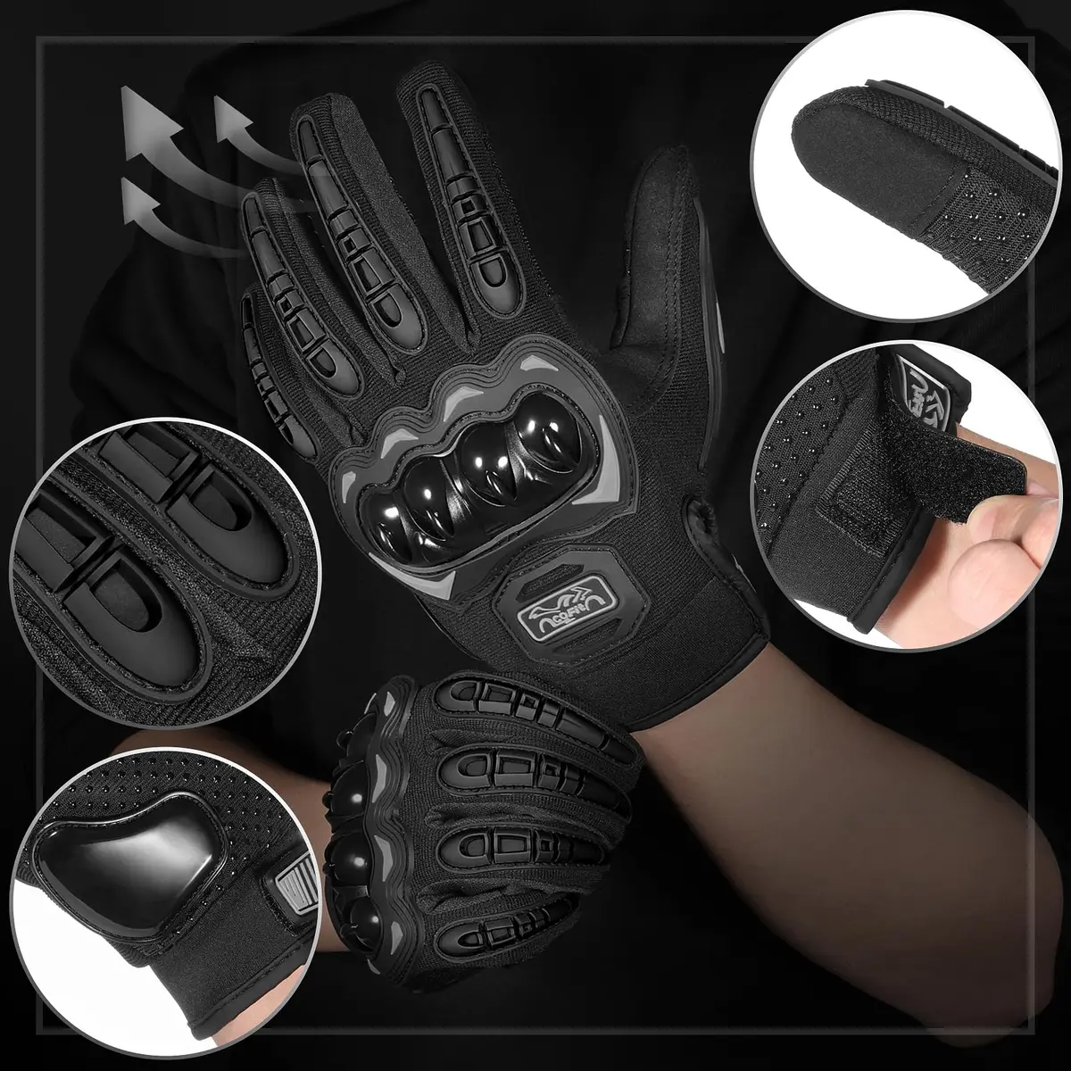COFIT Motorcycle Gloves for Men and Women, Full Finger Touchscreen, Black XL | Full Protection & Breathable Comfort - view 2