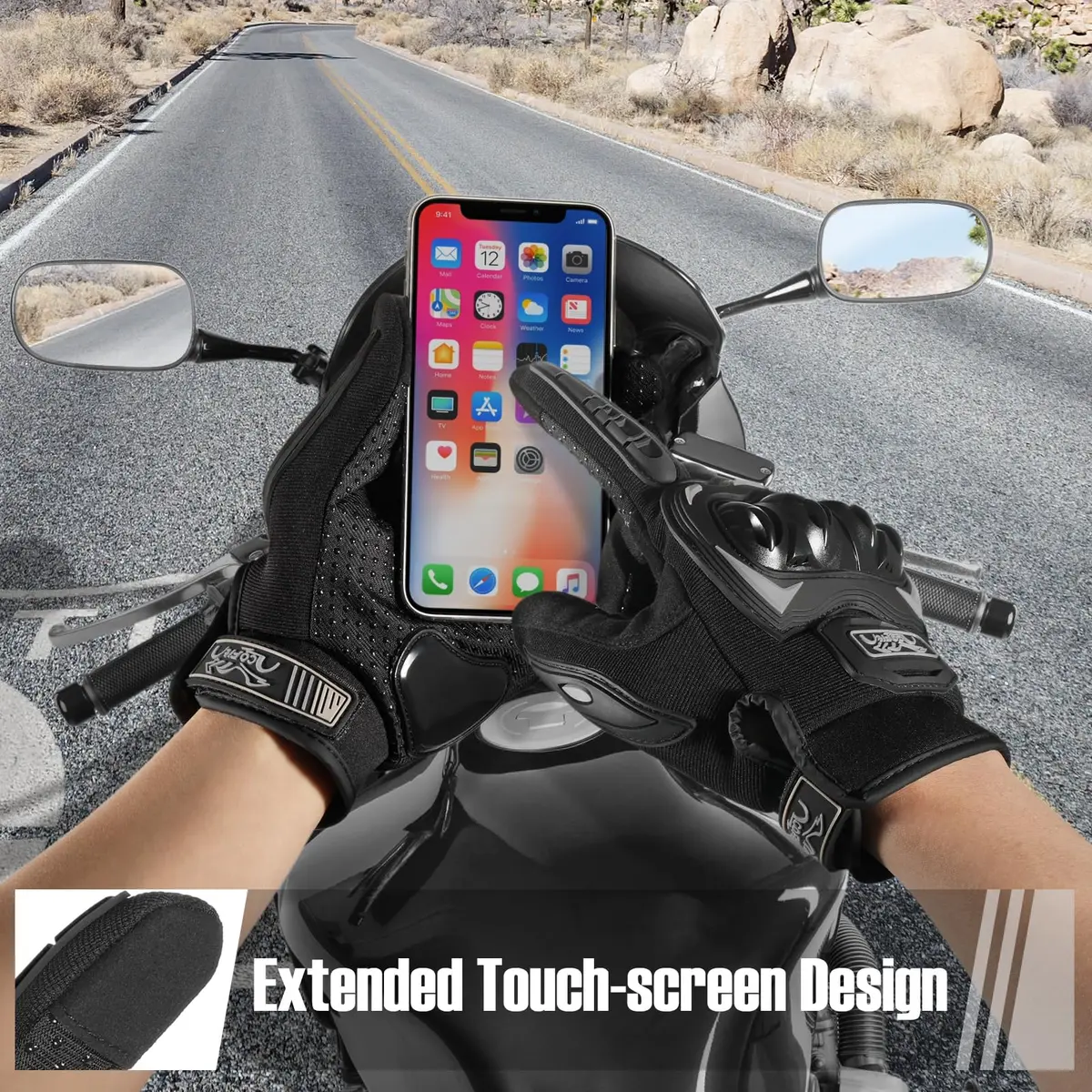 COFIT Motorcycle Gloves for Men and Women, Full Finger Touchscreen, Black XL | Full Protection & Breathable Comfort - view 3