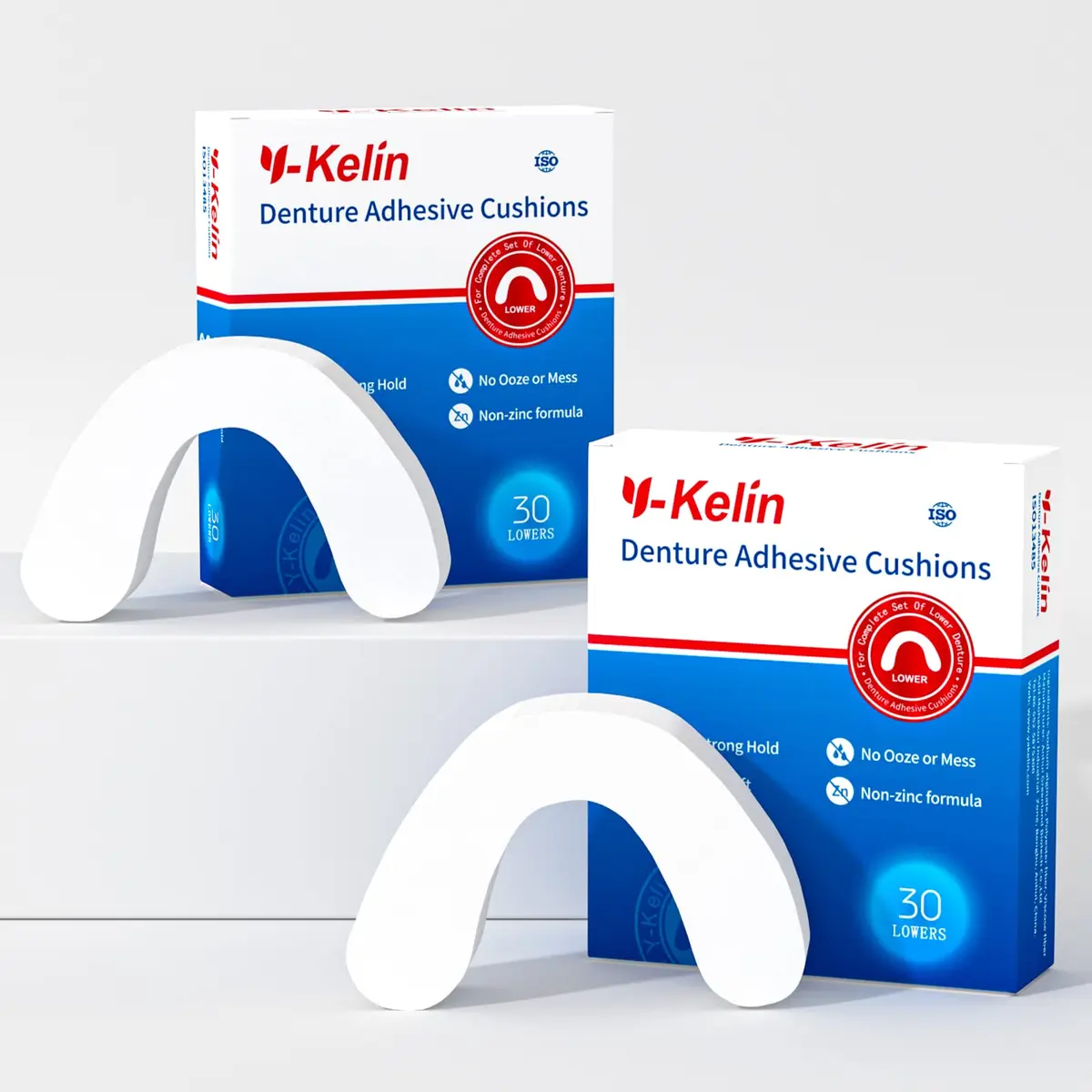 Y-Kelin Lower Denture Adhesive Cushions 60 Strips | Natural Seaweed, One-Day Support for Sore Gums - view 2
