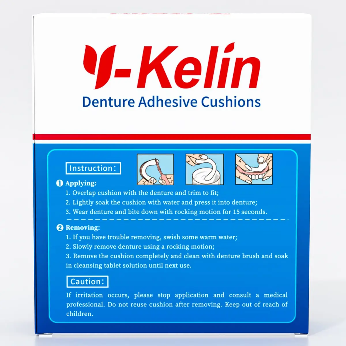 Y-Kelin Lower Denture Adhesive Cushions 60 Strips | Natural Seaweed, One-Day Support for Sore Gums - view 3