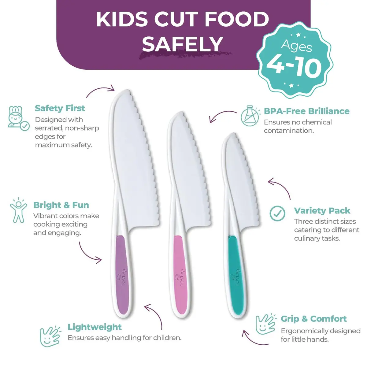 Tovla Jr. Kid Safe Knife Set of 3 | Ages 4-12 | Small, Medium, Large - view 2
