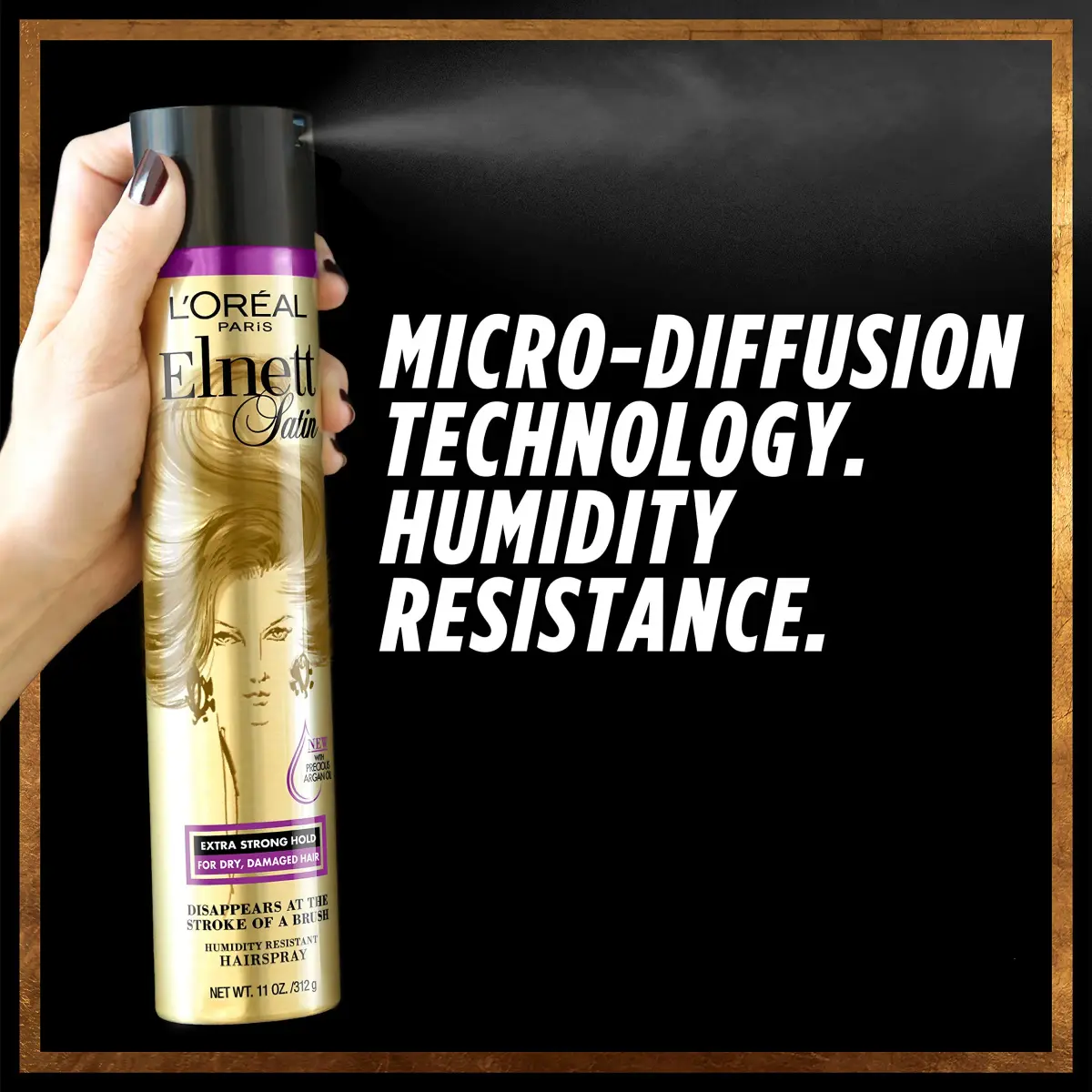 L'Oreal Paris Elnett Satin Precious Oils Hairspray 312 g (11 oz) | Extra Strong Hold, Humidity Resistant - view 2