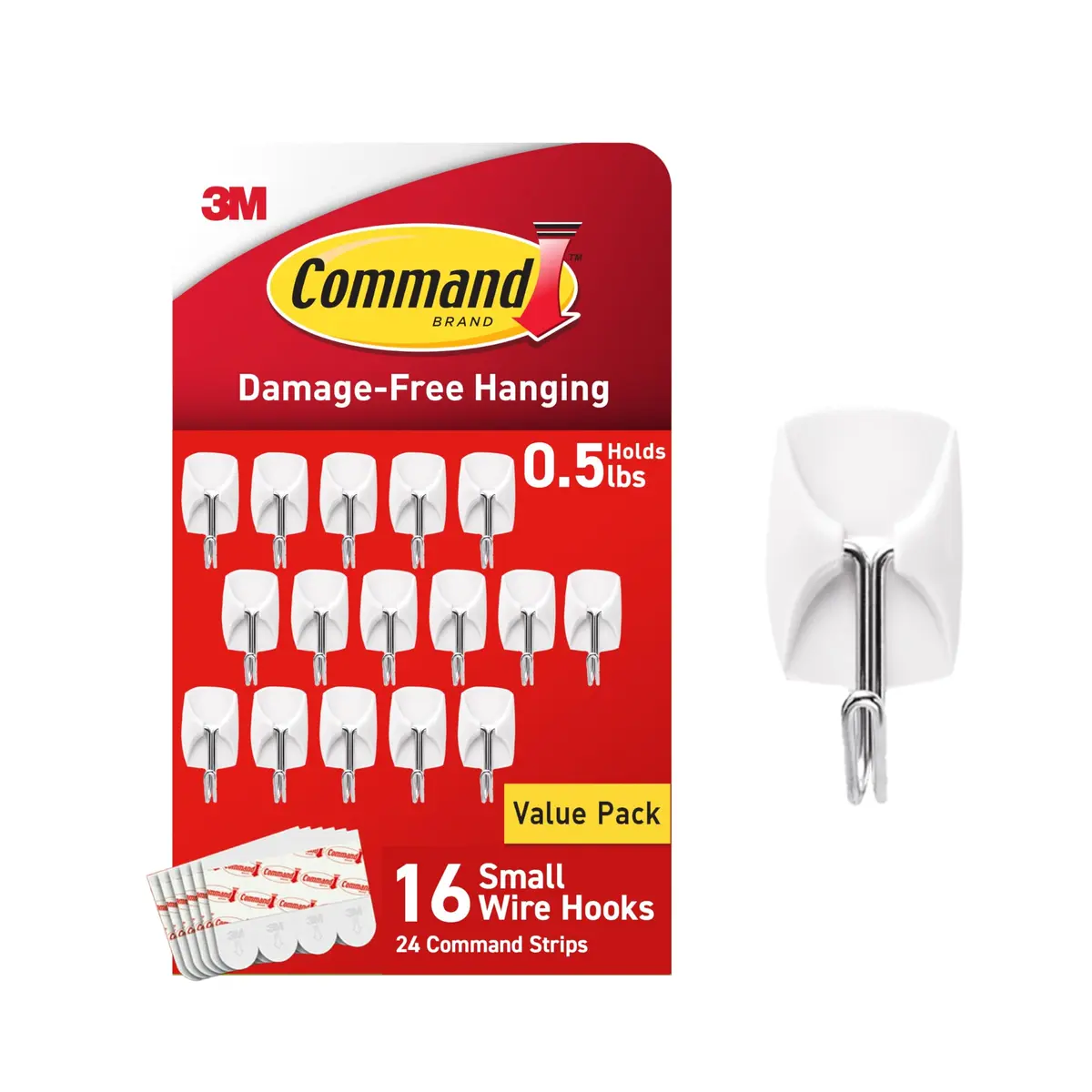 Command Small White Wire Hooks, 16 Hooks | Damage-Free Wall Hanging Solution (70-120 chars) - main product image