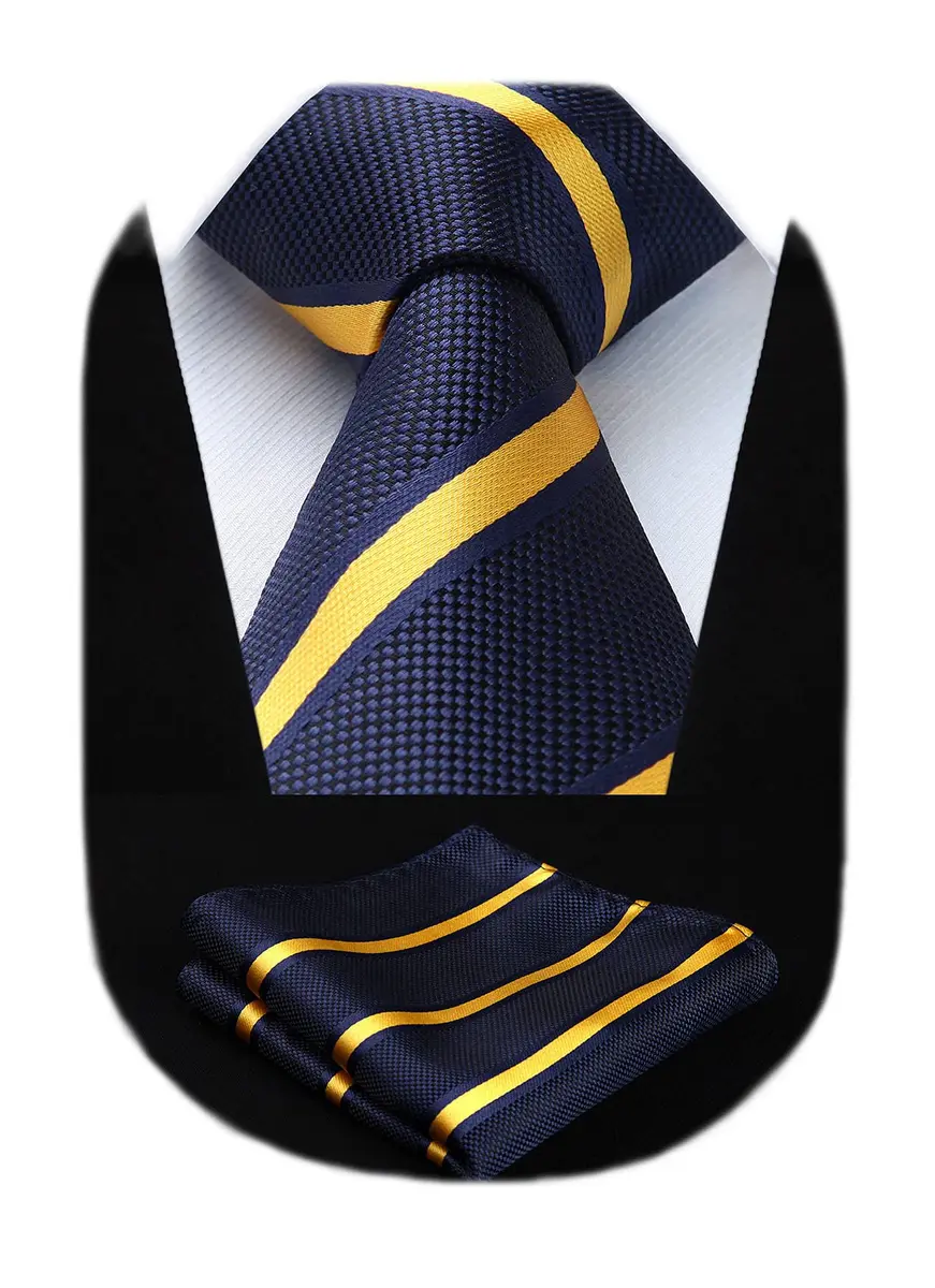 HISDERN Striped Wedding Tie & Pocket Square Set | Classic Microfiber Design, 150cm | Elegant Formal Accessory - main product image