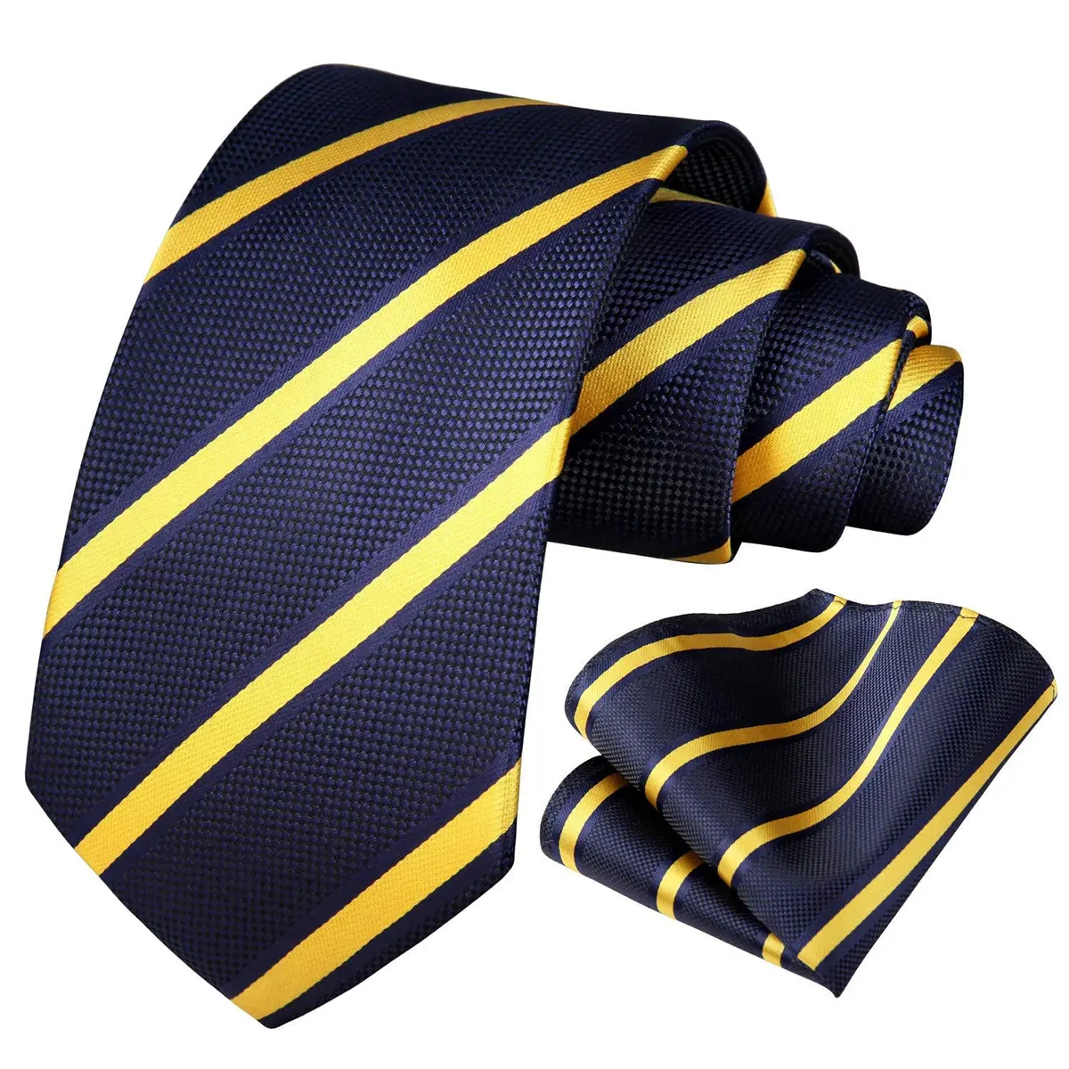 HISDERN Striped Wedding Tie & Pocket Square Set | Classic Microfiber Design, 150cm | Elegant Formal Accessory - view 3