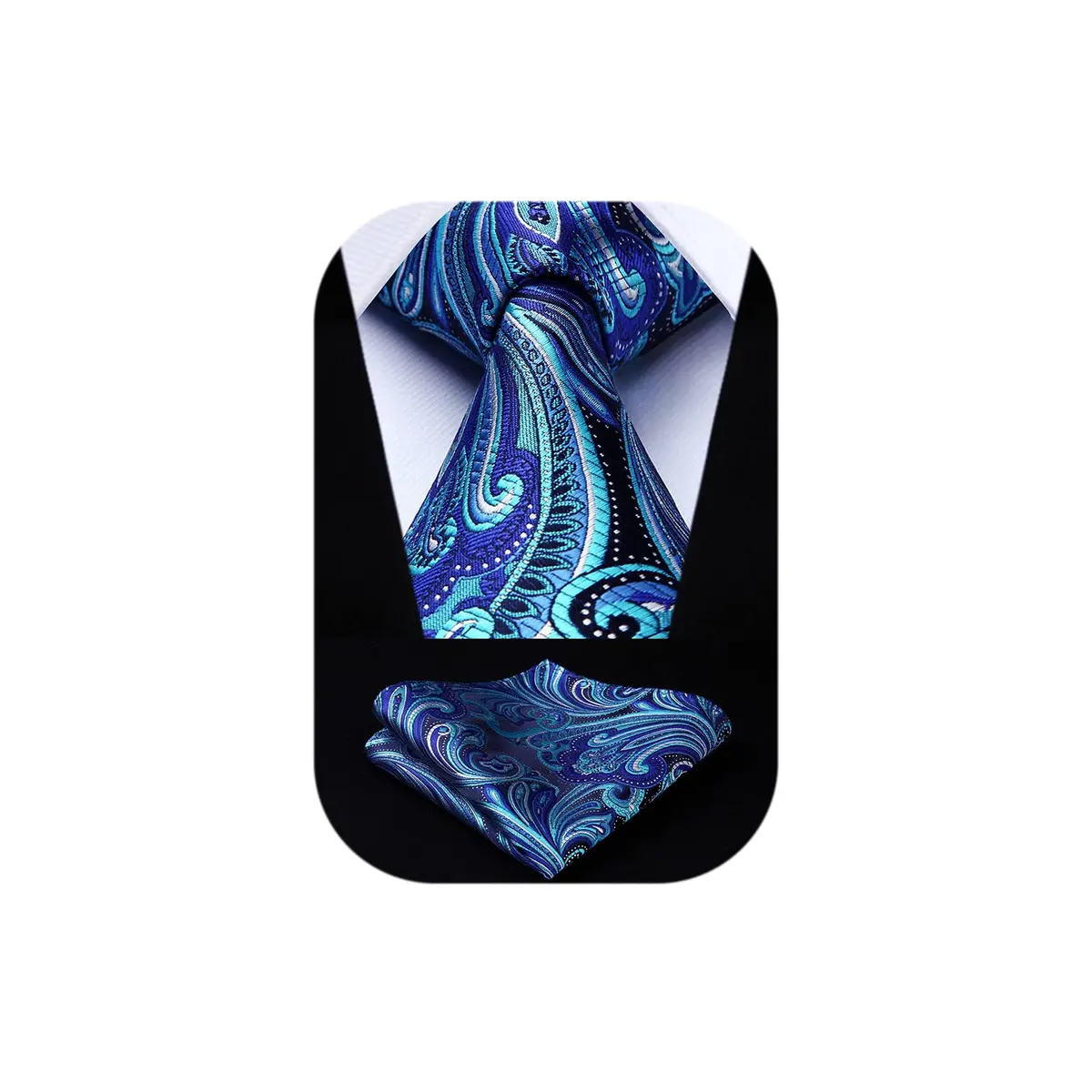 HISDERN Blue Paisley Tie & Pocket Square Set | Classic Business & Wedding Accessory (8.5cm / 3.4in, 150cm / 59in) - main product image