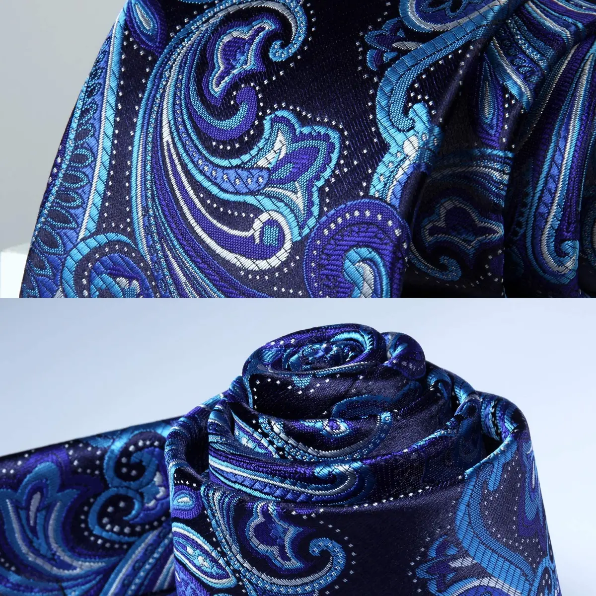 HISDERN Blue Paisley Tie & Pocket Square Set | Classic Business & Wedding Accessory (8.5cm / 3.4in, 150cm / 59in) - view 5