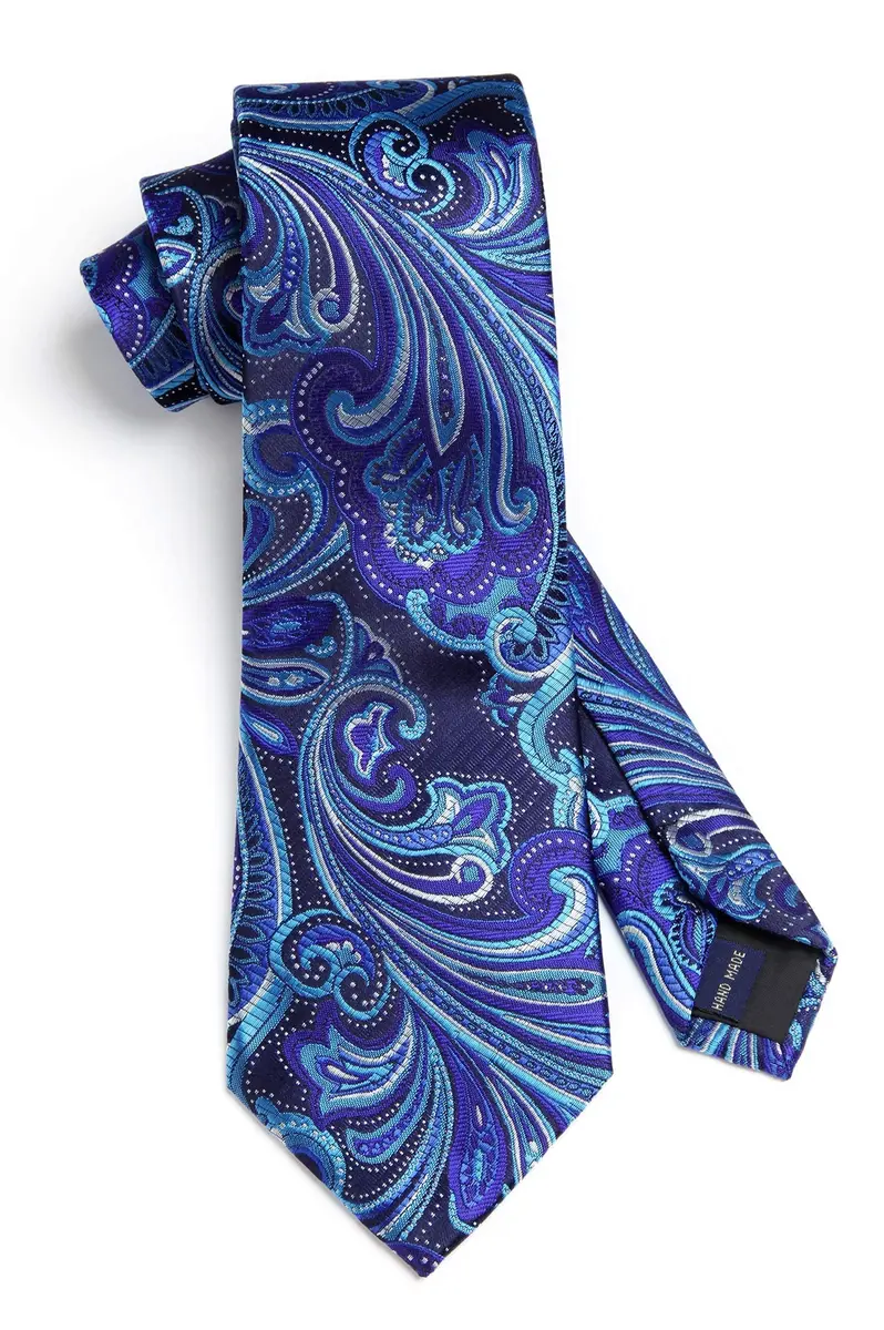 HISDERN Blue Paisley Tie & Pocket Square Set | Classic Business & Wedding Accessory (8.5cm / 3.4in, 150cm / 59in) - view 3