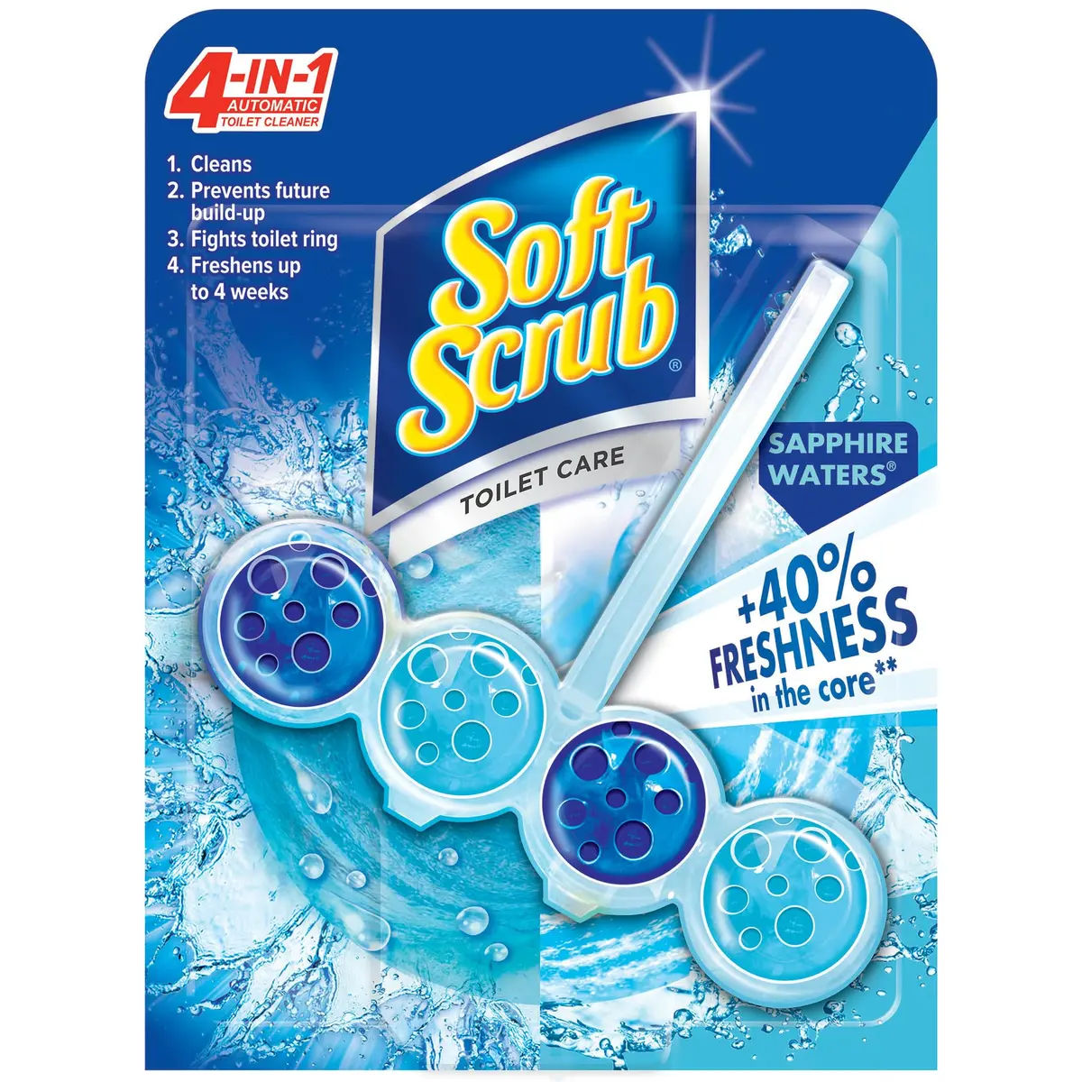 Soft Scrub 4-in-1 Rim Hanger Toilet Bowl Cleaner, Sapphire Waters, 6 Count | Fights Ring & Buildup, Freshens 4 Weeks - main product image