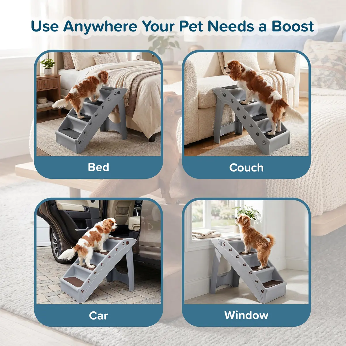 PETMAKER Lightweight Durable Plastic Dog Stairs | 4-Step Gray Pet Ramp for Small Dogs & Cats - view 6