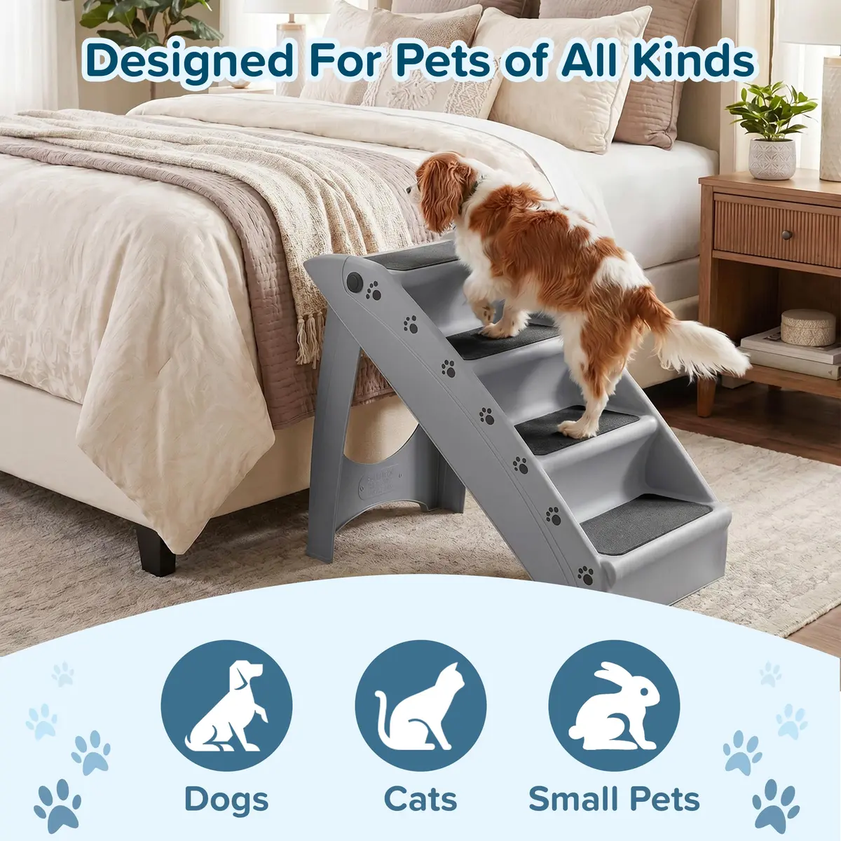 PETMAKER Lightweight Durable Plastic Dog Stairs | 4-Step Gray Pet Ramp for Small Dogs & Cats - view 7