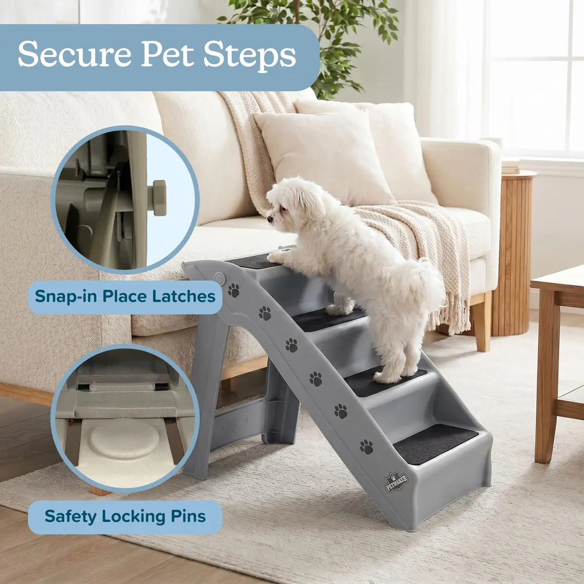 PETMAKER Lightweight Durable Plastic Dog Stairs | 4-Step Gray Pet Ramp for Small Dogs & Cats - view 8
