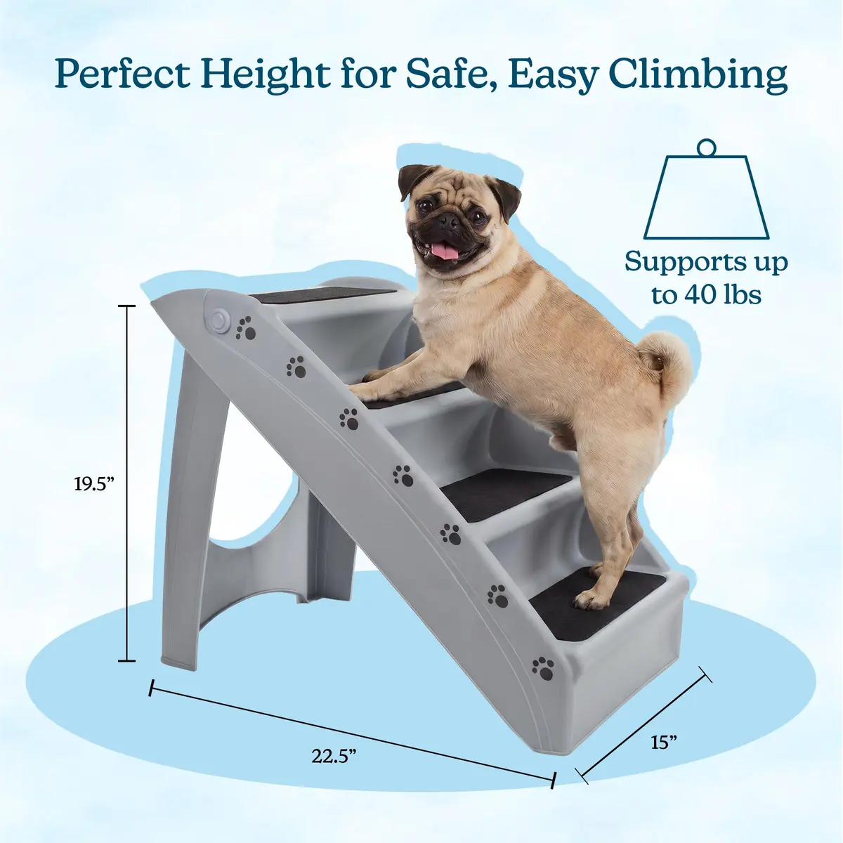 PETMAKER Lightweight Durable Plastic Dog Stairs | 4-Step Gray Pet Ramp for Small Dogs & Cats - view 2