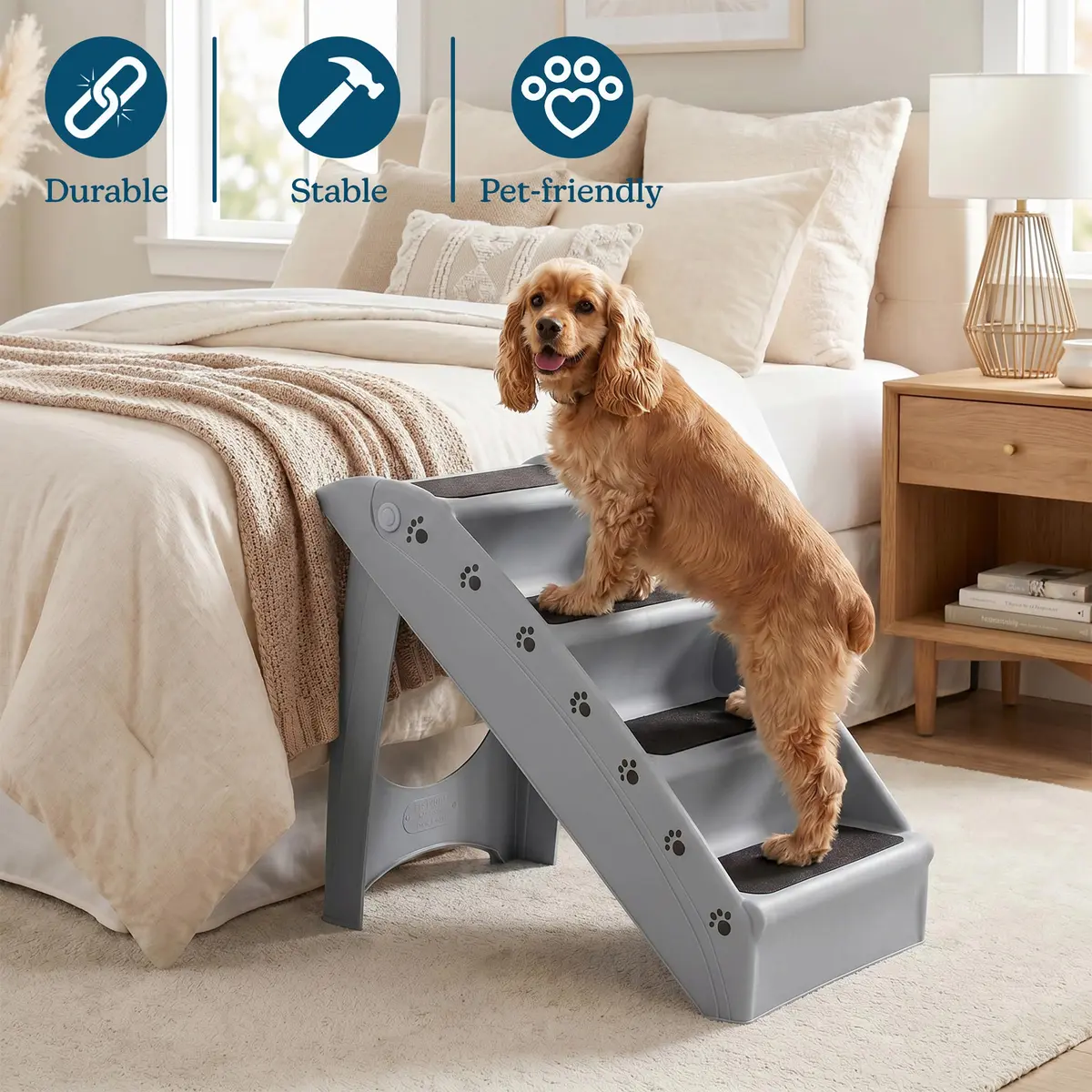 PETMAKER Lightweight Durable Plastic Dog Stairs | 4-Step Gray Pet Ramp for Small Dogs & Cats - view 3