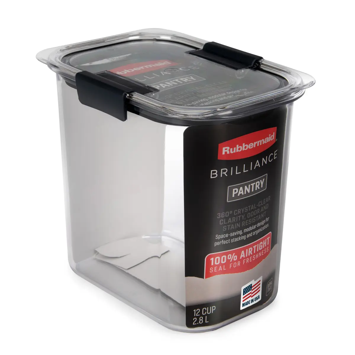 Rubbermaid Brilliance 12-Cup Airtight Food Storage Container | Clear/Grey, BPA-Free, Leak-Proof, Stackable - main product image