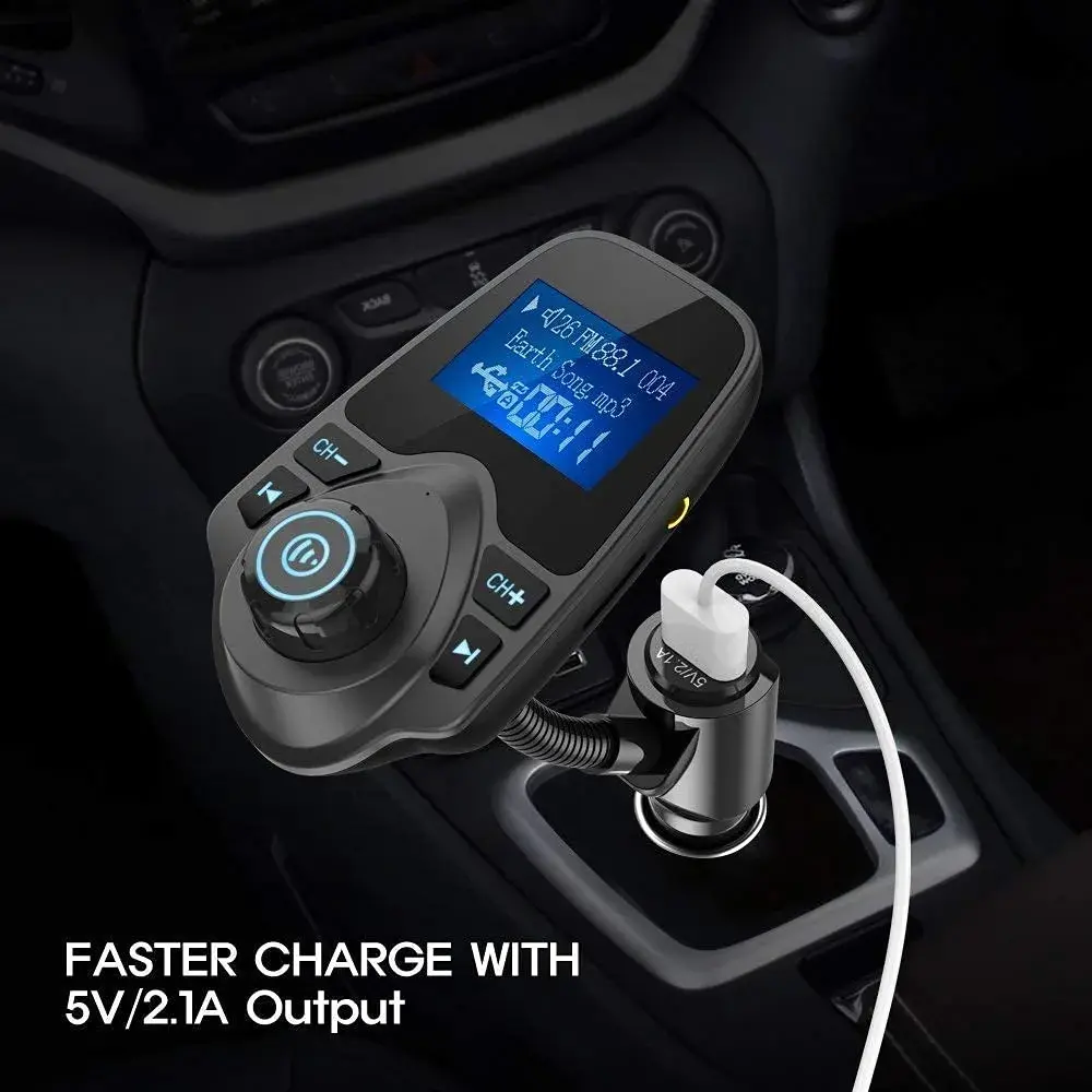 Nulaxy KM18 Bluetooth 5.0 Car Adapter FM Transmitter with 1.44" LCD Screen & Voltmeter | 12V-24V Compatible - view 3