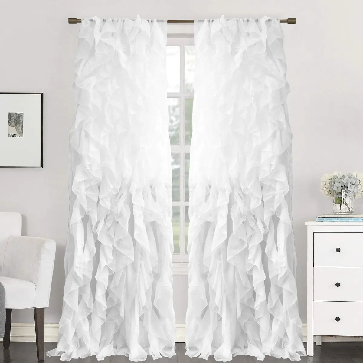 Sweet Home Collection Sheer Voile Window Curtain Panel 50" x 84" | Elegant Sheer Ruffled Design for Living Room - main product image
