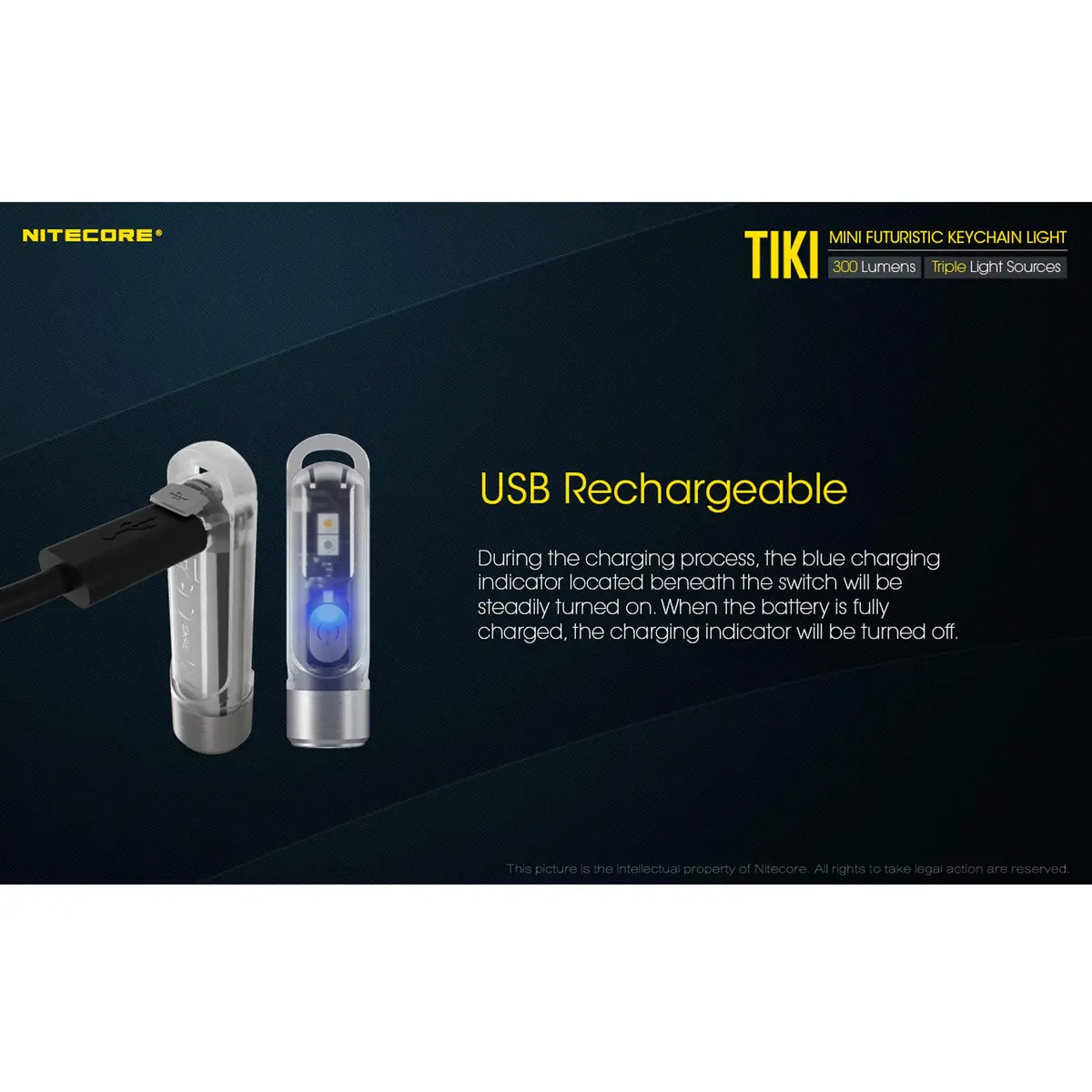 Nitecore TIKI Keychain Flashlight with UV & High CRI Lights, 300 Lumens USB-C Rechargeable, 77yd Beam | Ultra-Light EDC Tool - view 5
