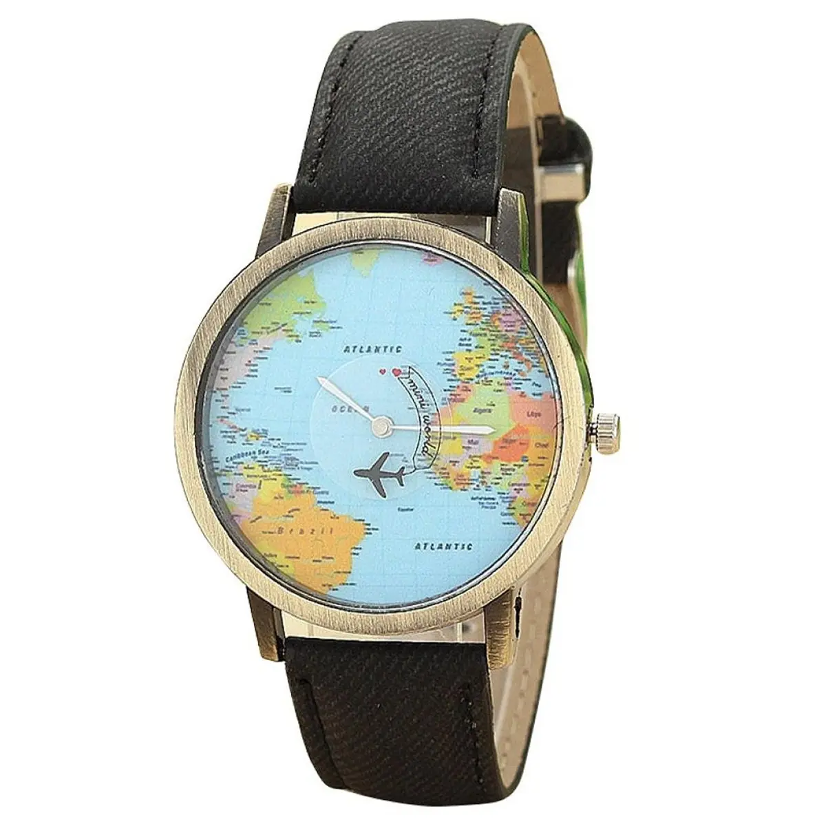 LsvtrUS Unisex Quartz Watch 39mm Alloy & PU Leather, Black | Travel World Map Design - main product image