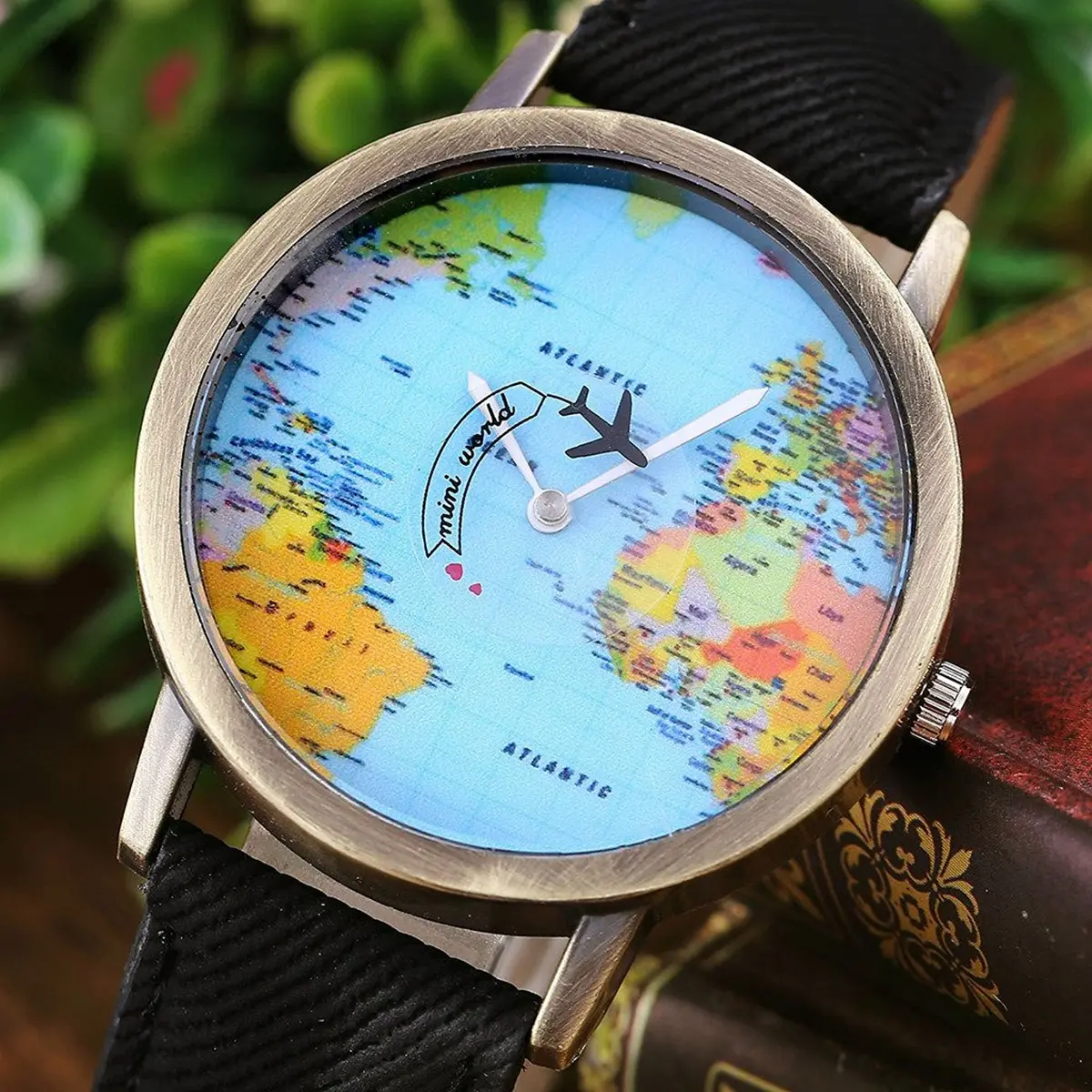 LsvtrUS Unisex Quartz Watch 39mm Alloy & PU Leather, Black | Travel World Map Design - view 4