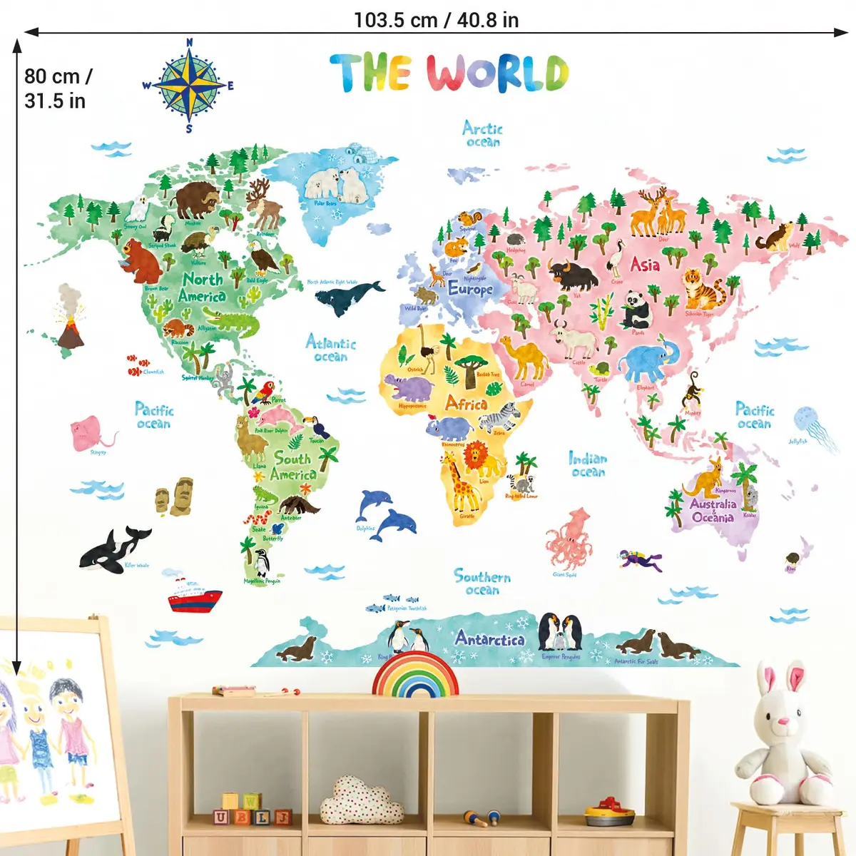 DECOWALL Animal World Map Wall Stickers for Kids Large | Educational, Repositionable Vinyl Decal - view 5